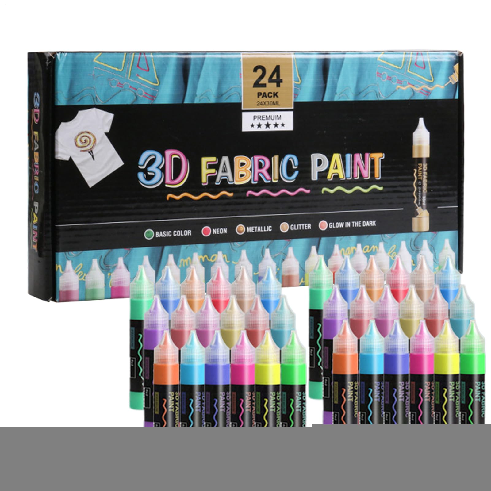 Generico Pittura per Tessuto Kit per Pittura su Tela con 24 Colori