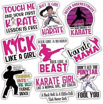 10pcs Karate Girl Sticker Sheet, Inspiring Vinyl Decals for Martial Artists, Students, Sport Fans, Waterproof, UV-Resistant, for Laptop, Water Bottle, Journal, Notebook, Phone Case Karate Girl
