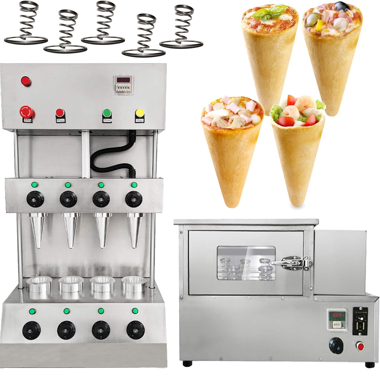 TXMACHINE® Pizza cone machine 4 cone maker Pizzelle Makers with pizza oven,display warmer,pizza cone making machine,4 shapes (110V/60HZ, pizza machine+oven)