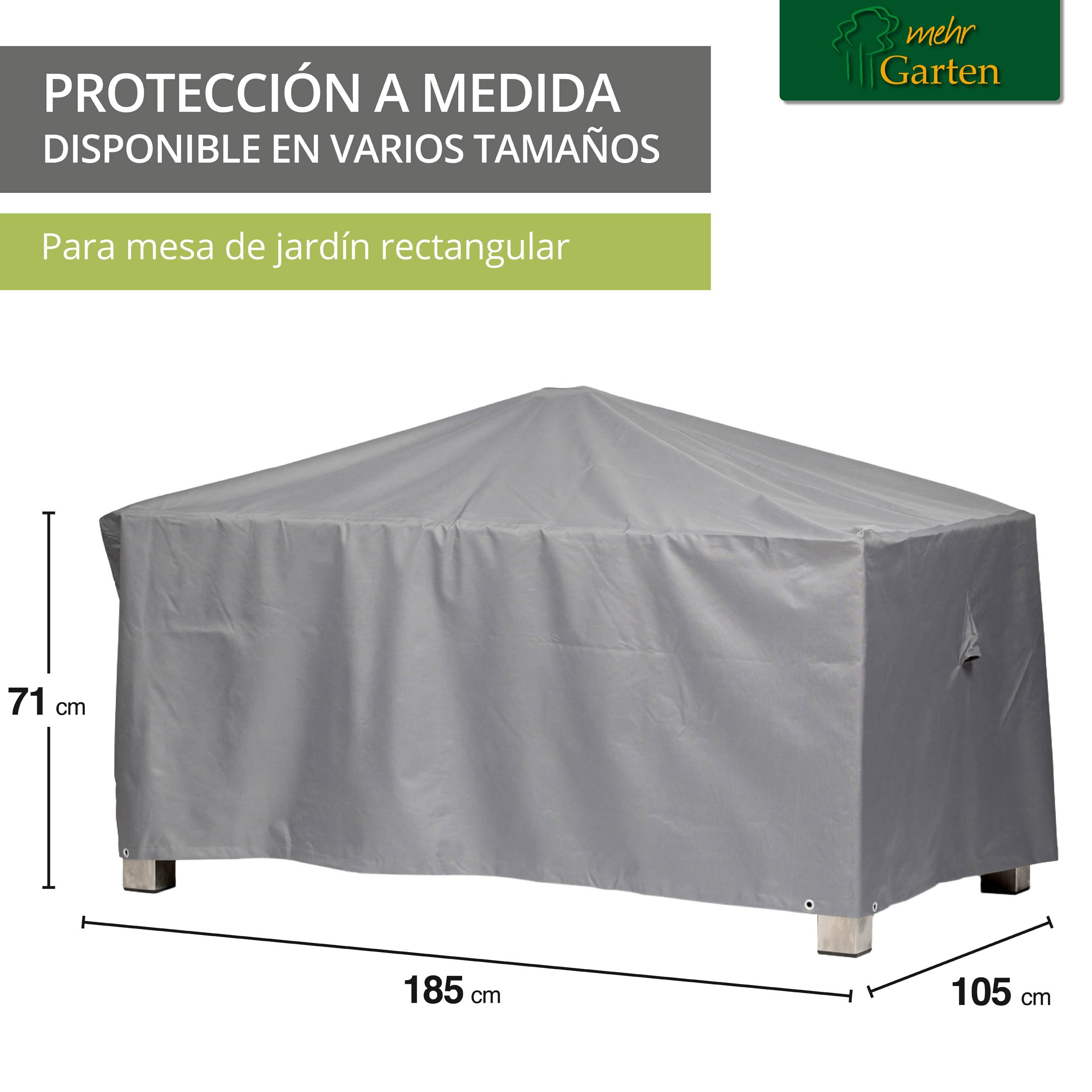 Funda protectora para mesa rectangular de jardín | 185 x 105 x 71 cm | Poliéster tejido Oxford 600D, color: gris