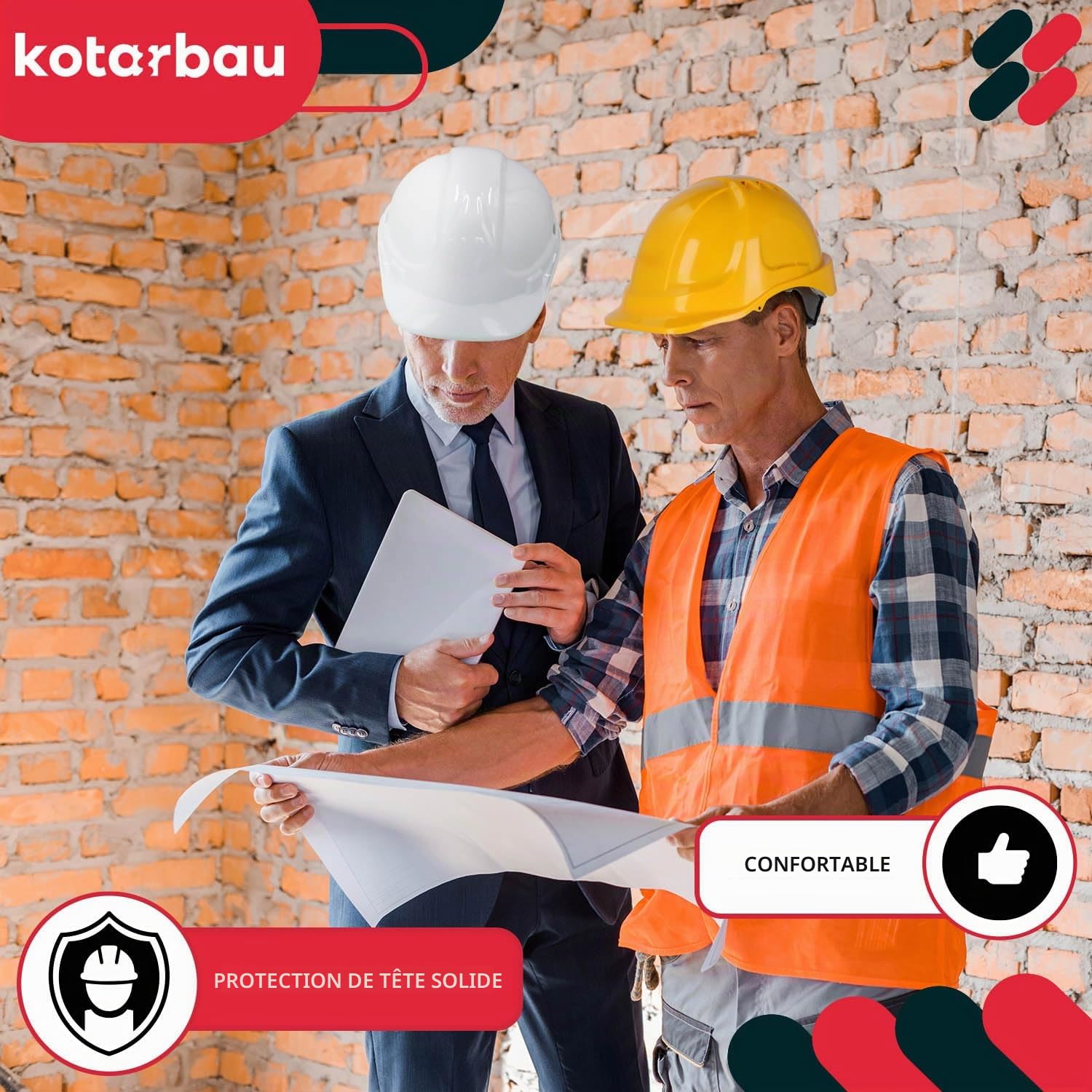 KOTARBAU® Casque De Chantier - Plastique - Jaune - Casque Sécurité Chantier - Réglable - pour Travail Protection