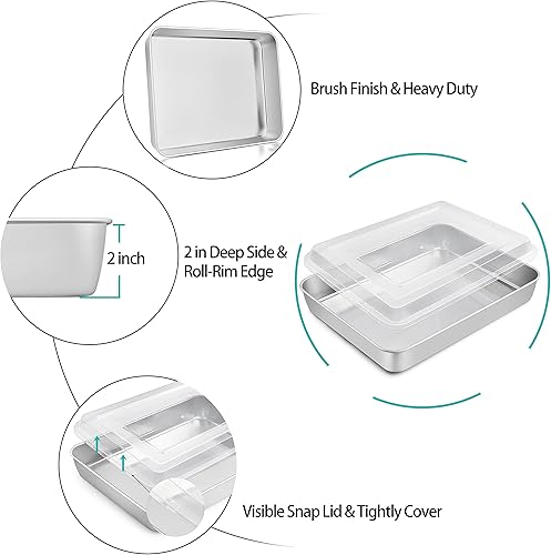 Miniatura 3 de TeamFar Molde para lasaña con tapa, 12 x 9 pulgadas x 2 pulgadas, molde rectangular de acero inoxidable para hornear, resistente y no tóxico,