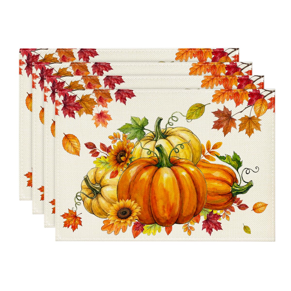 Artoid Mode Lot De 4 Sets De Table Ronde Automne – Citrouilles, Feuilles D’Érable & Tournesols, 37 Cm Lavables