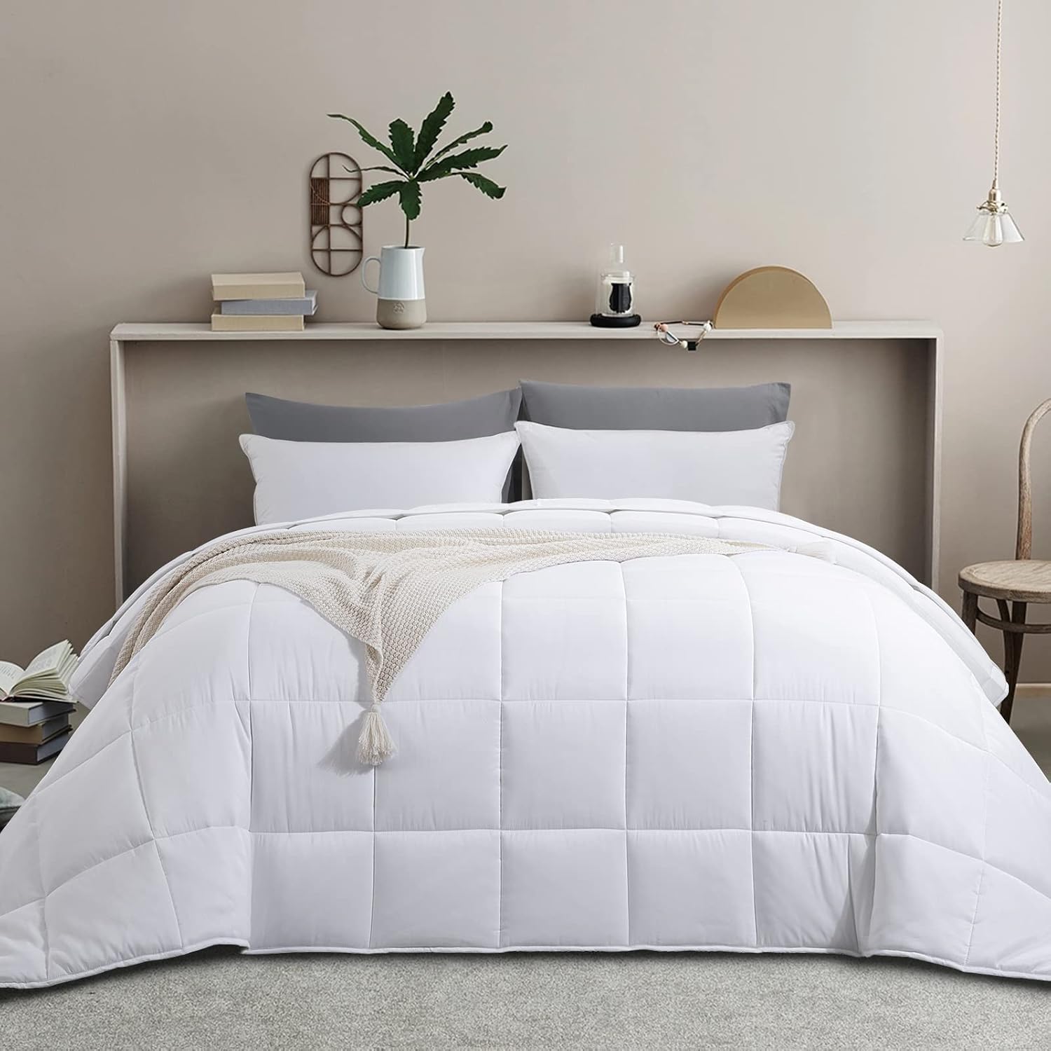 HOMBYS 136x120 Alaskan King Size Comforter for All Season, Oversized Duvet Insert, Extra Large Down Alternative Bed Comforter with Corner Tabs, White