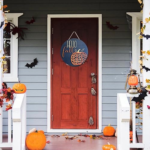 Miniatura 9 de Letrero de bienvenida de otoño para puerta delantera, corona de otoño para puerta delantera, letrero de madera de calabaza para puerta, porche,