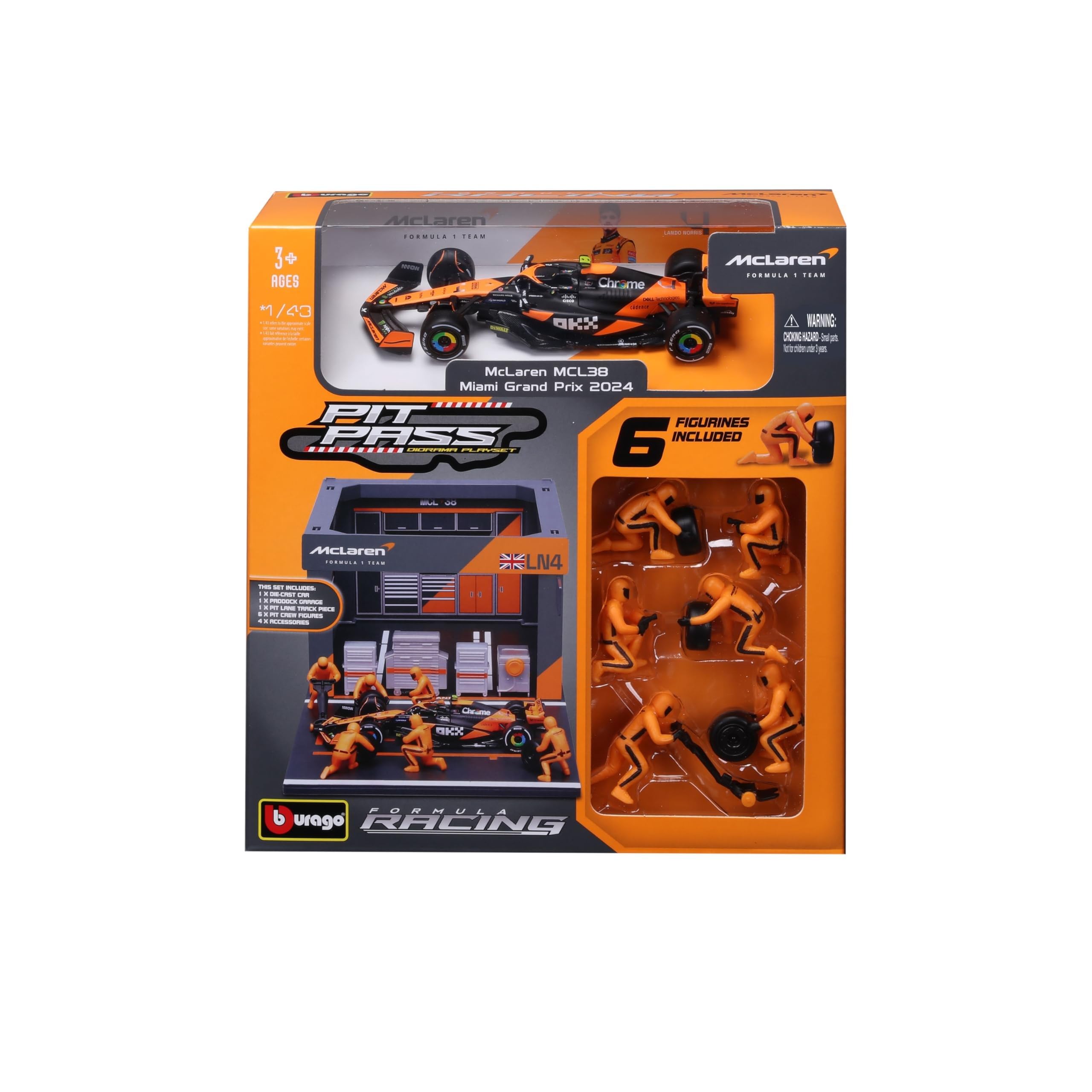 Amazon.com: Bburago 1:43 Scale 2024 Formula Race McLaren MCL38 Pit