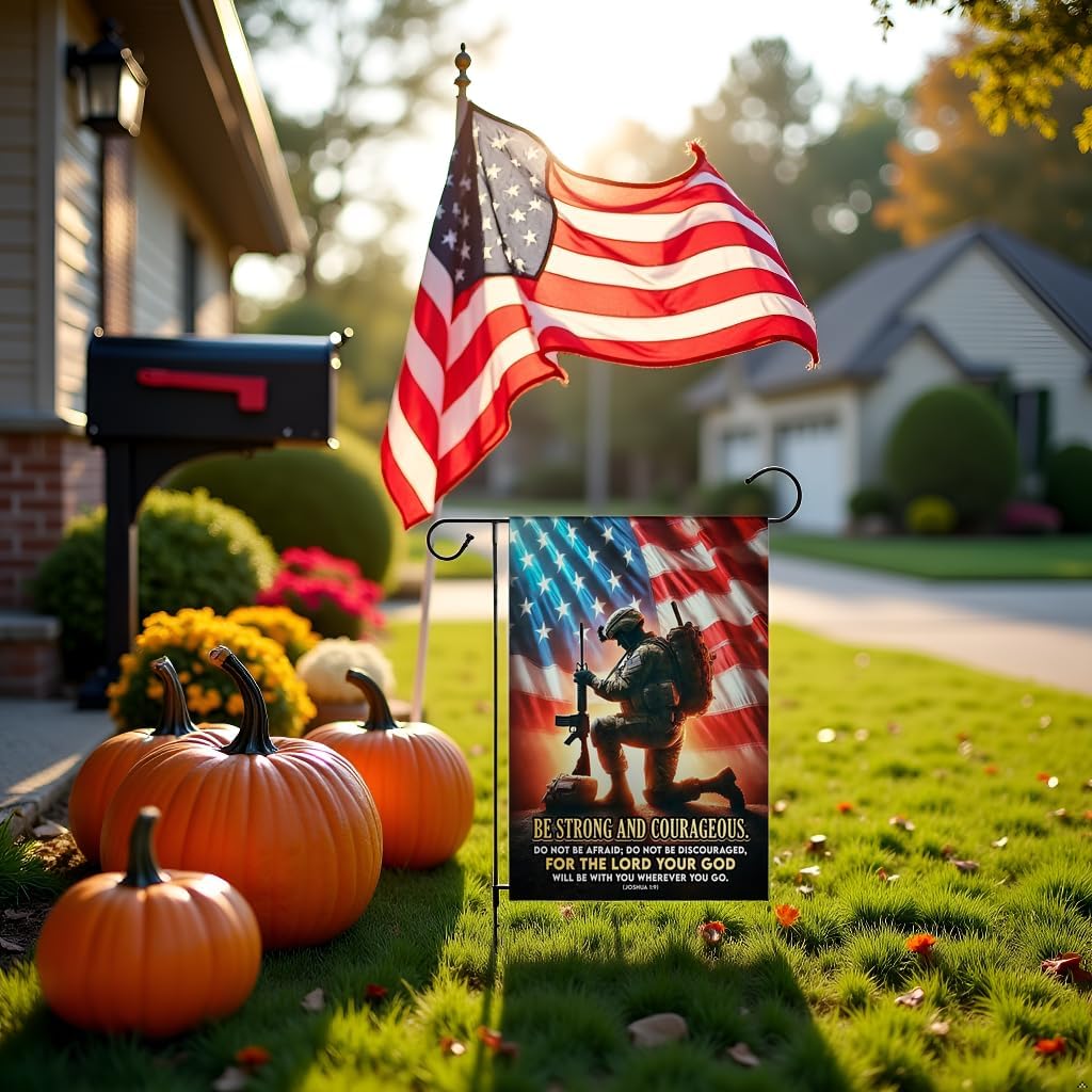 Christian Military Praying Soldier Garden Flag 12x18 In Doublesided Joshua 1:9 Bible Verse Outdoor Decor Veterans Day Memorial Day Faith Tribute for US Military - Image 8