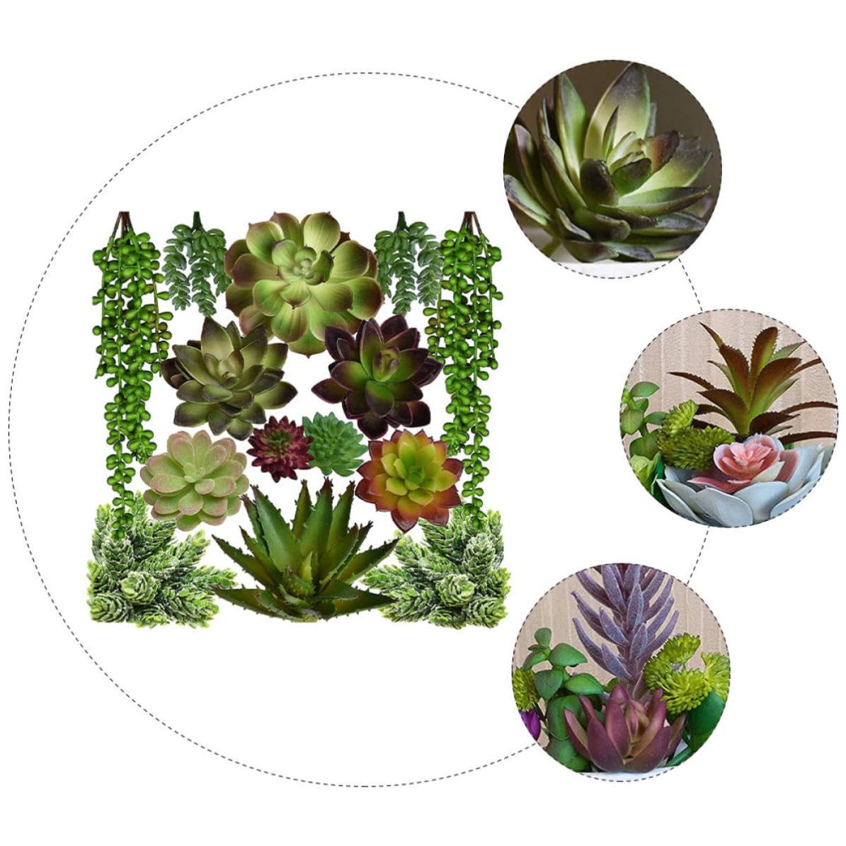 Succulentes Artificielles Décoratives Ambiance Noël 14 Pièces Vert PVC PE | Légères, sans Entretien Quotidien, sans Décoloration, pour Photo Props, Petit Jardin D’Garçon et Filles, Usage DIY