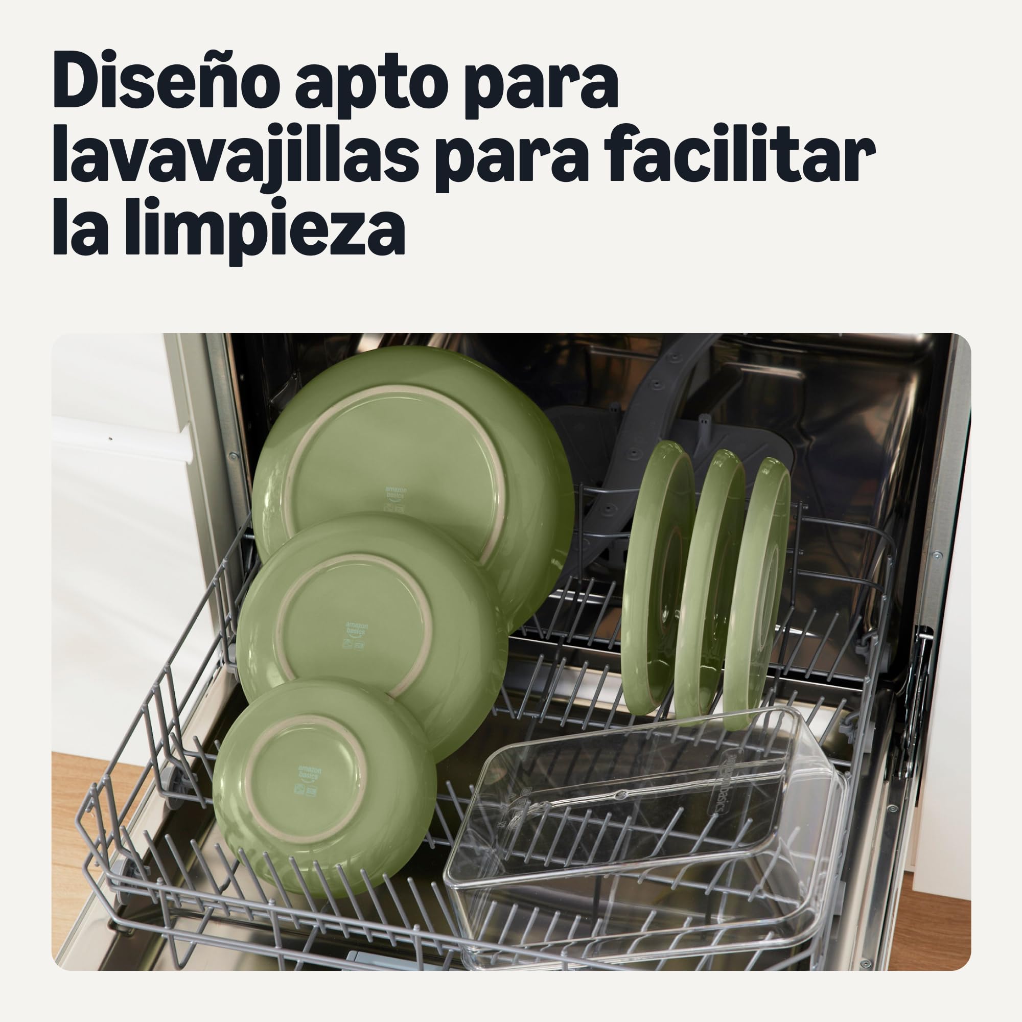 Amazon Basics Cuencos para Servir de Gres Esmaltado, Juego de 3 Piezas, Aptos para Lavavajillas, Oliva