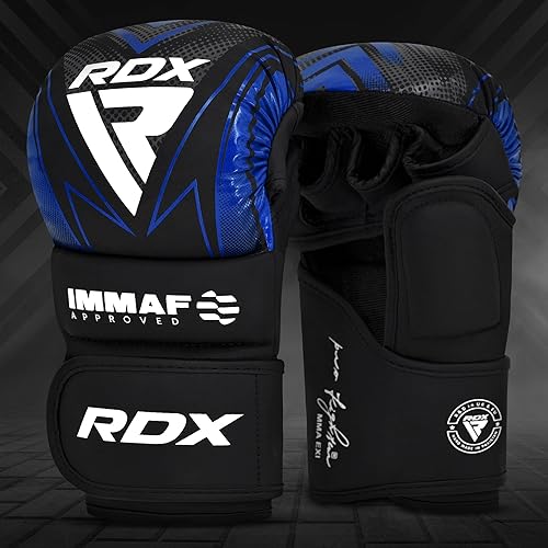 Miniatura 7 de RDX IMMAF - Guantes de agarre de sparring aprobados, diseño híbrido de grado profesional para nivel de competencia y entrenamiento, palma abierta