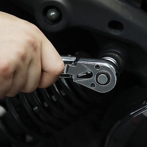 Vista 27 de Trinquete de cabeza flexible de 3/8 pulgadas con mango largo, llave giratoria de liberación rápida de 72 dientes, cabeza Cr-Mo, mango flexible