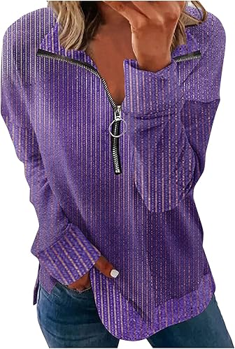 Kenvina Sudadera de manga larga con cremallera de 14 para mujer, blusa atlética de moda, ajuste holgado, casual, manga larga