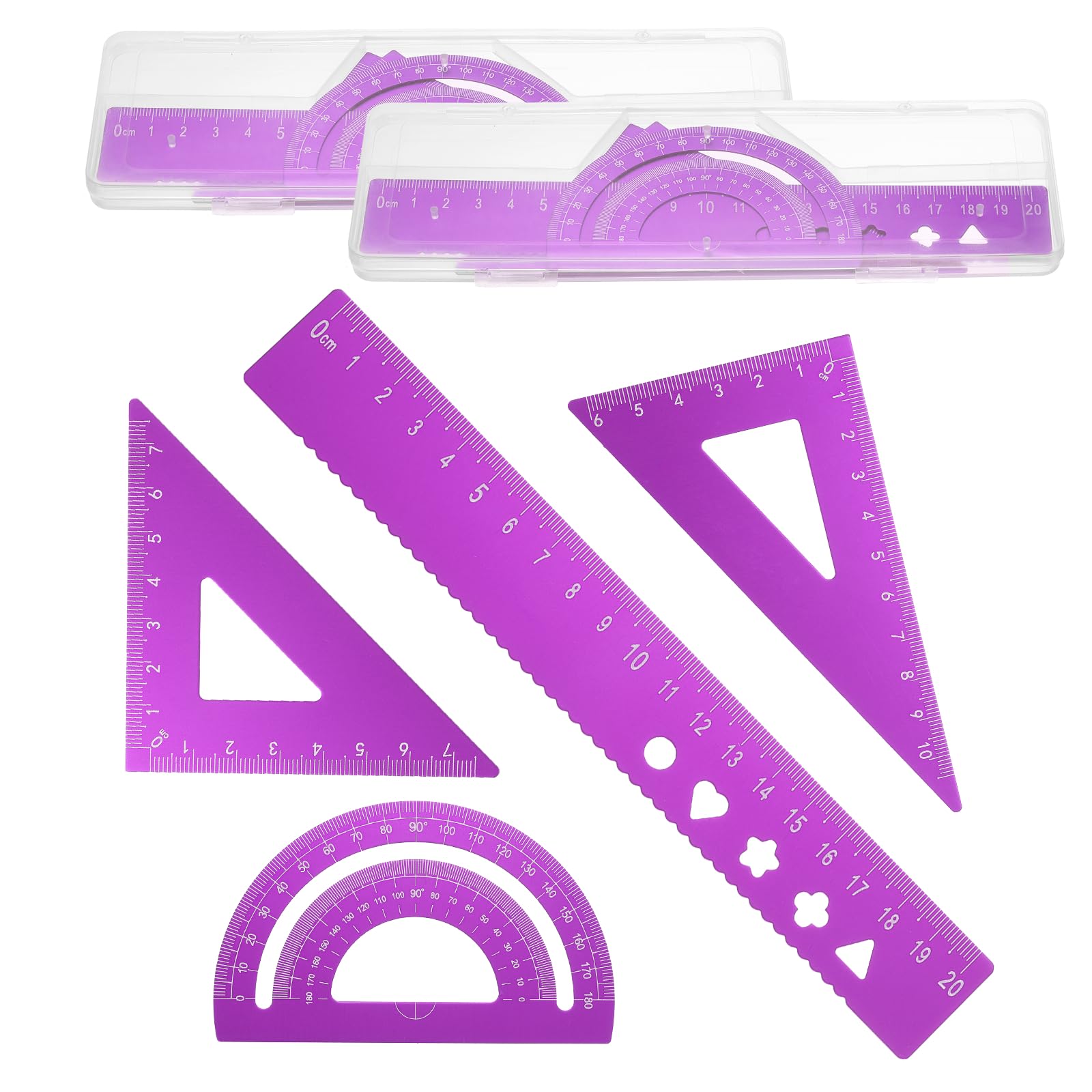 PATIKIL 8 Pcs Geometry Drafting Tool, Aluminum Alloy Geometry Kit Math Tool Includes 20cm L Ruler Protractor Triangles for Drafting Angle Measure Simple Science Experiment, Purple