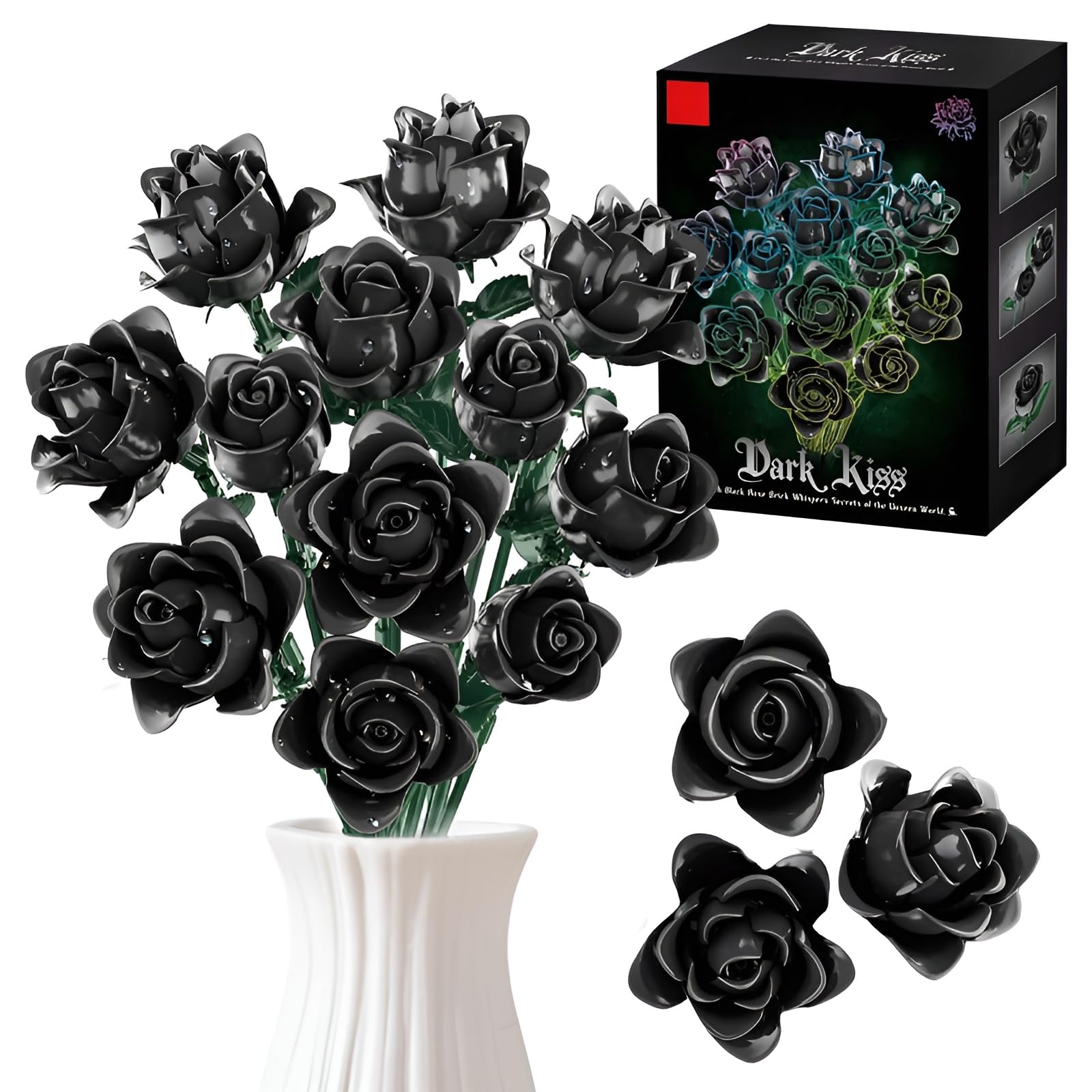 SymGrpu Black Roses Bouquet Building Set for Adults Flowers Botanical Collection Blocks Kit Toy