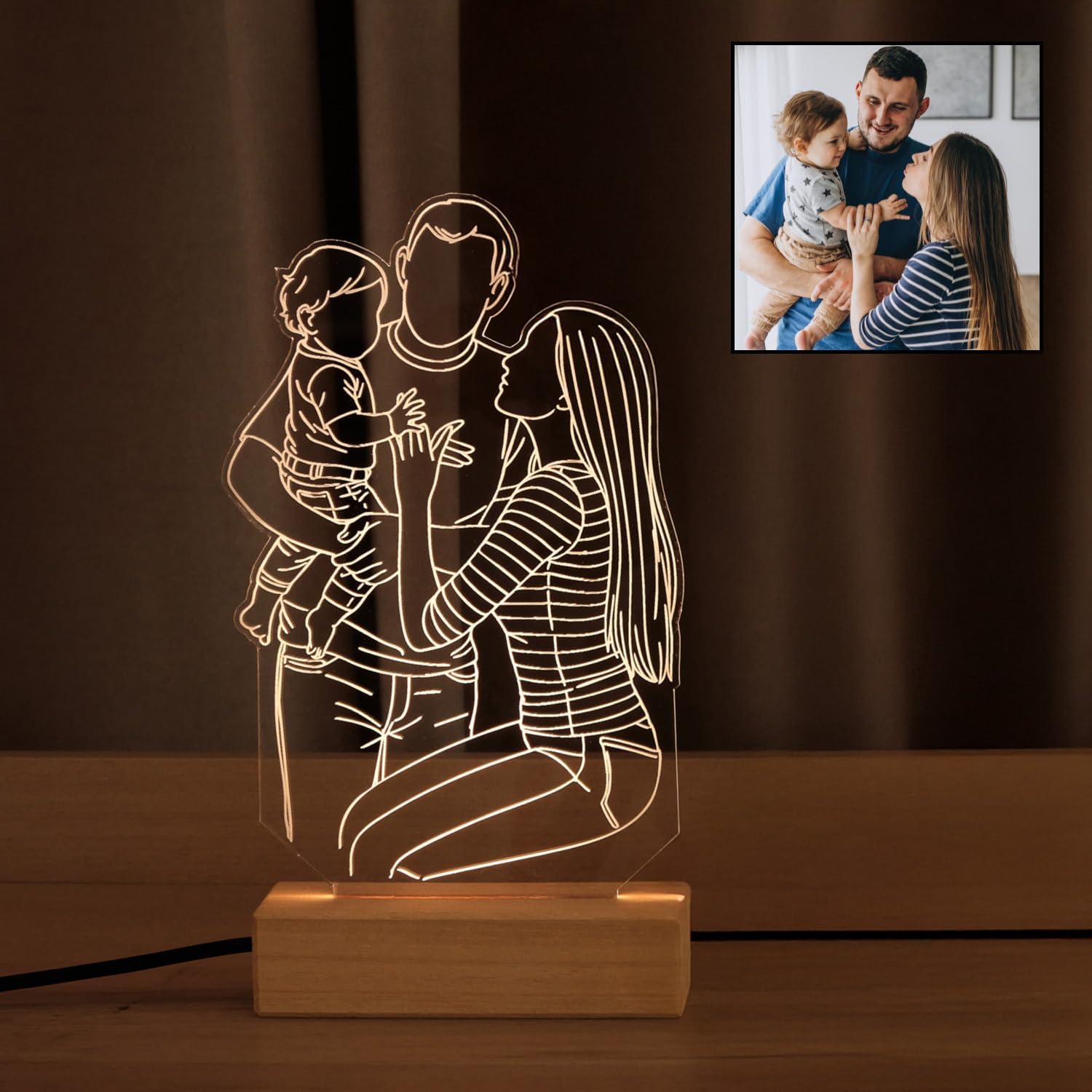 udelf Custom 3D Photo LED Night Light, Abstract Line Art, Acrylic Table & Desk Lamp, Decorative Sign, Minimalist Home Decor, Birthday, Christmas, Mother's Day, Anniversary for Women Men Mom (Style 1)