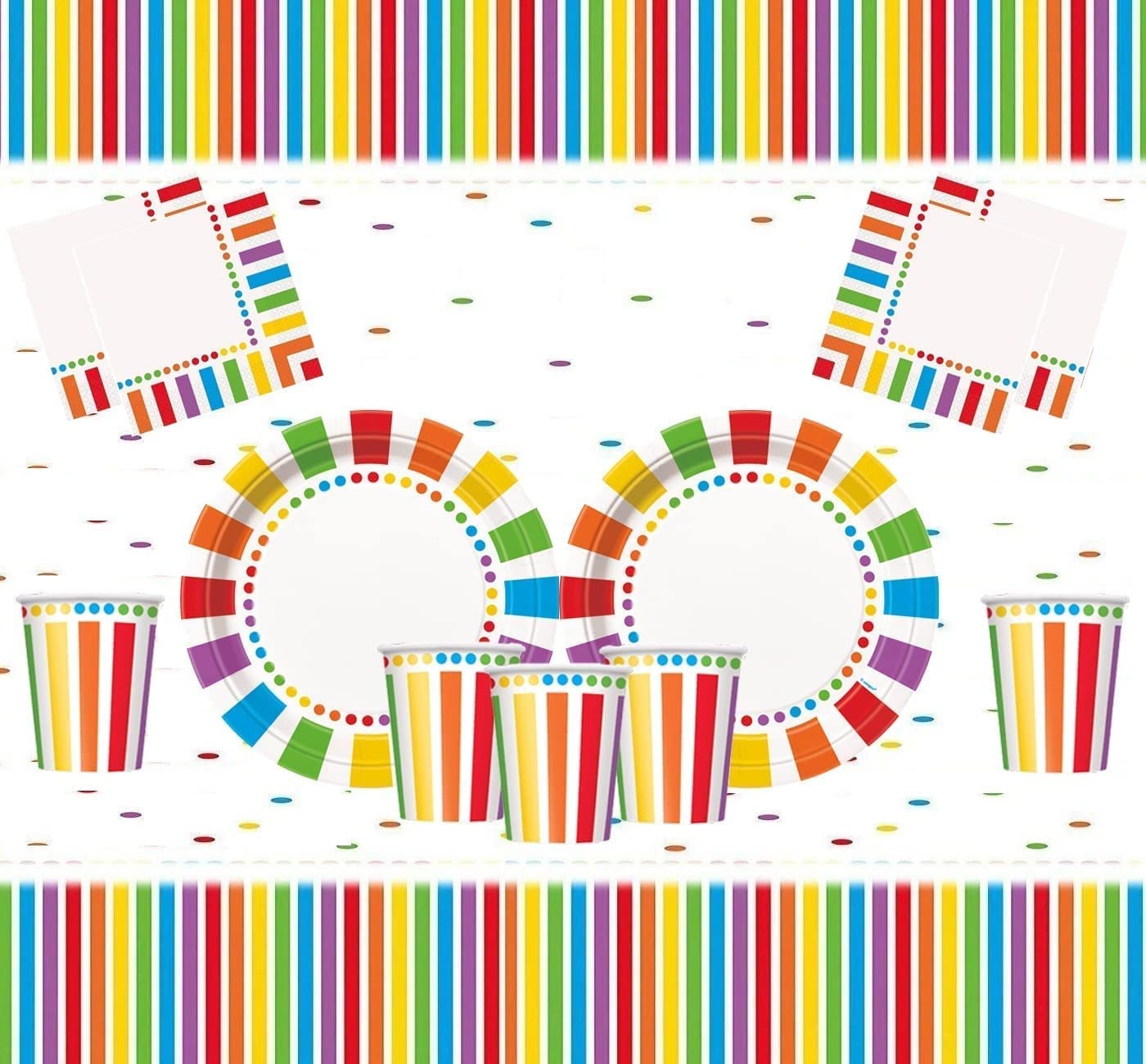 Rainbow Birthday Party Decorations Supplies for kids Birthday Party Rainbow Colour Plates Cups Napkins and Disposable Party Tableware Set-Serves 16 Guests