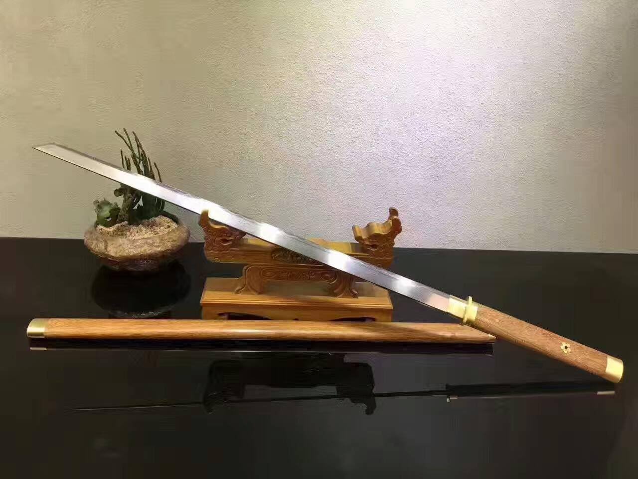 Tang dao Sword,Handmade Pattern Steel Burn Blade,Rosewood Scabbard,Full Tang