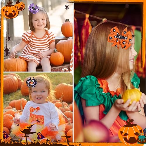 Miniatura 6 de 6 lazos para el cabello de Halloween, horquillas para el cabello, calabazas y murciélagos para boutique, clip de cinta de grogrén, pasador para el