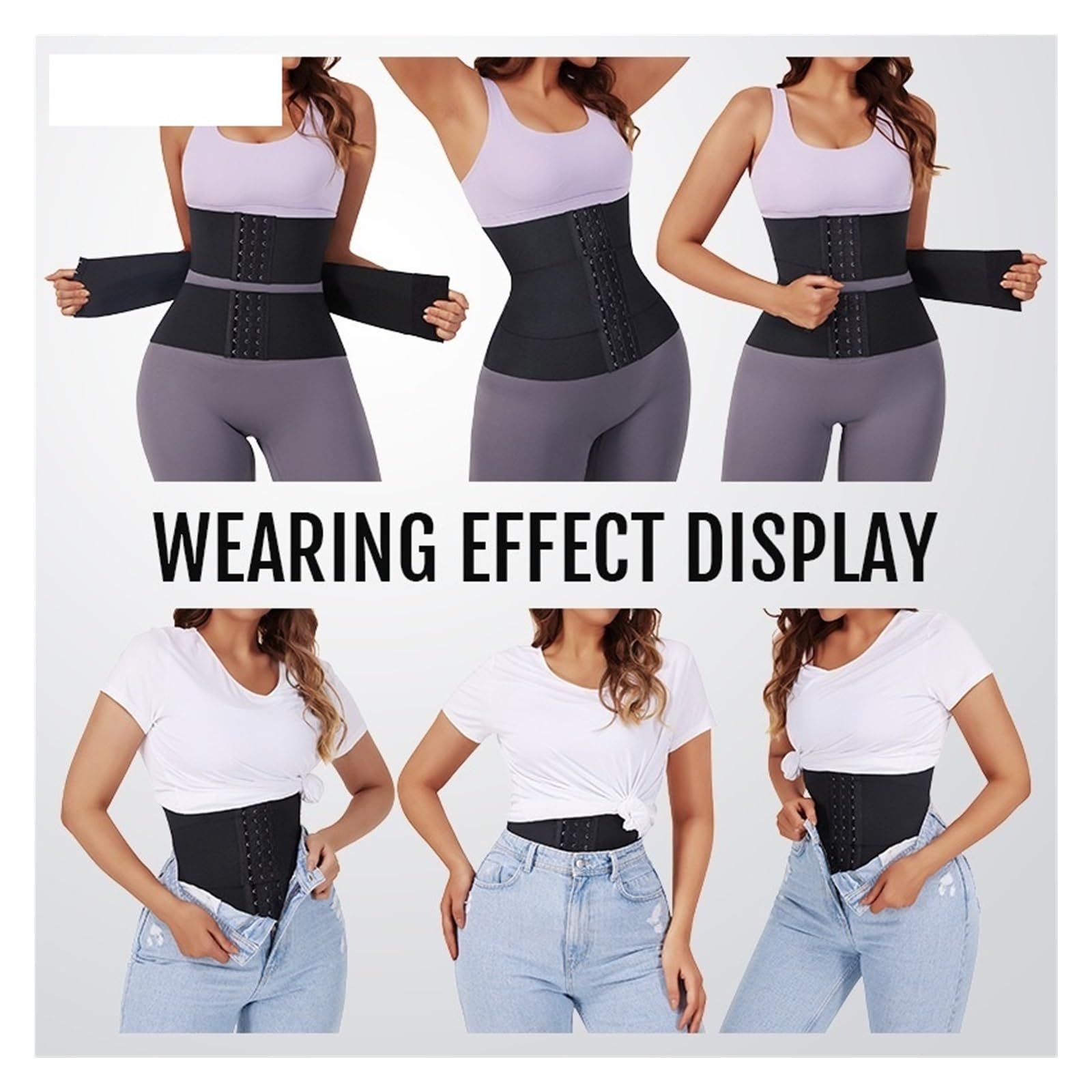 Fajas Reductoras Mujer Cinturón de entrenamiento de cintura XS-3XL for mujer, con 3 segmentos debajo del busto, diseño de reloj de arena.