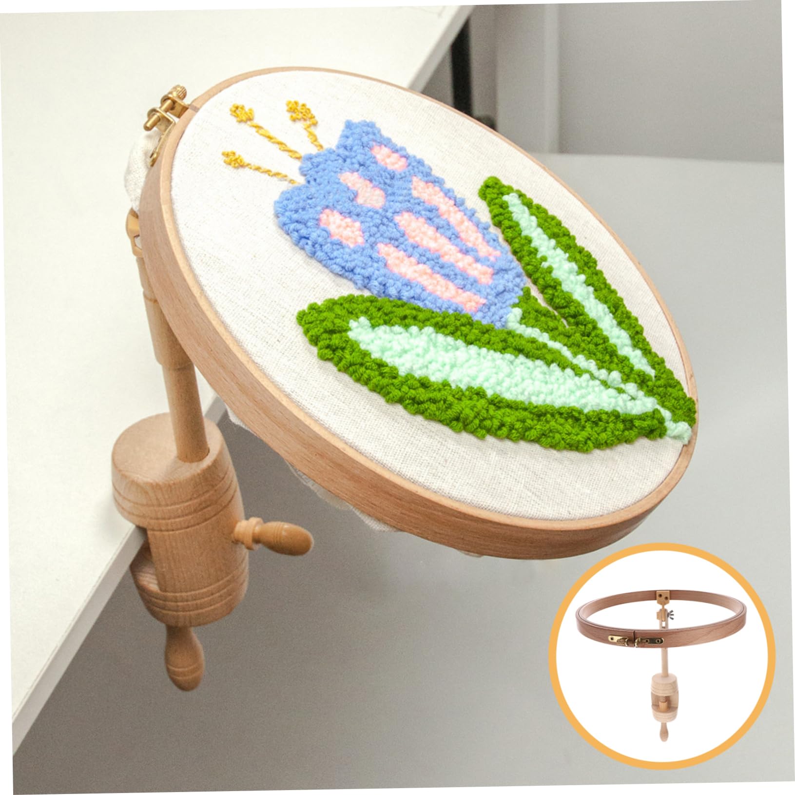 Operitacx Bastidor de Bordado de Madera para Mesa, Ajustable, Redondo | Punto de Cruz y DIY Stitching Arts, Instalación Fácil en Superficies Lisas, No se Deforma ni Rompe