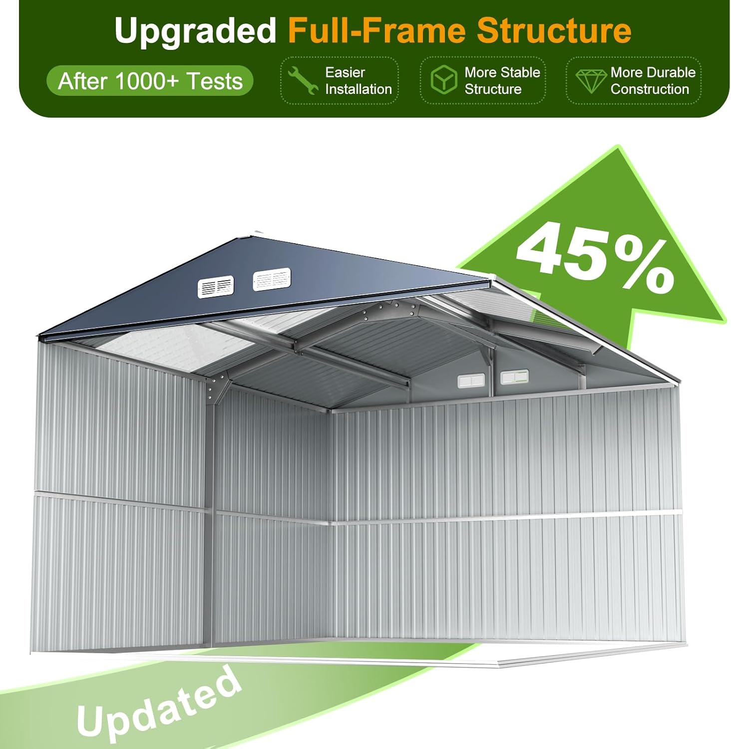 12x10 FT Metal Outdoor Storage Shed, Skylight View Heavy-Duty Galvanized Steel Garden Shed with Windows & Lockable Doors, Reinforced Structure Shelter for Backyard & Patio, (Grey)