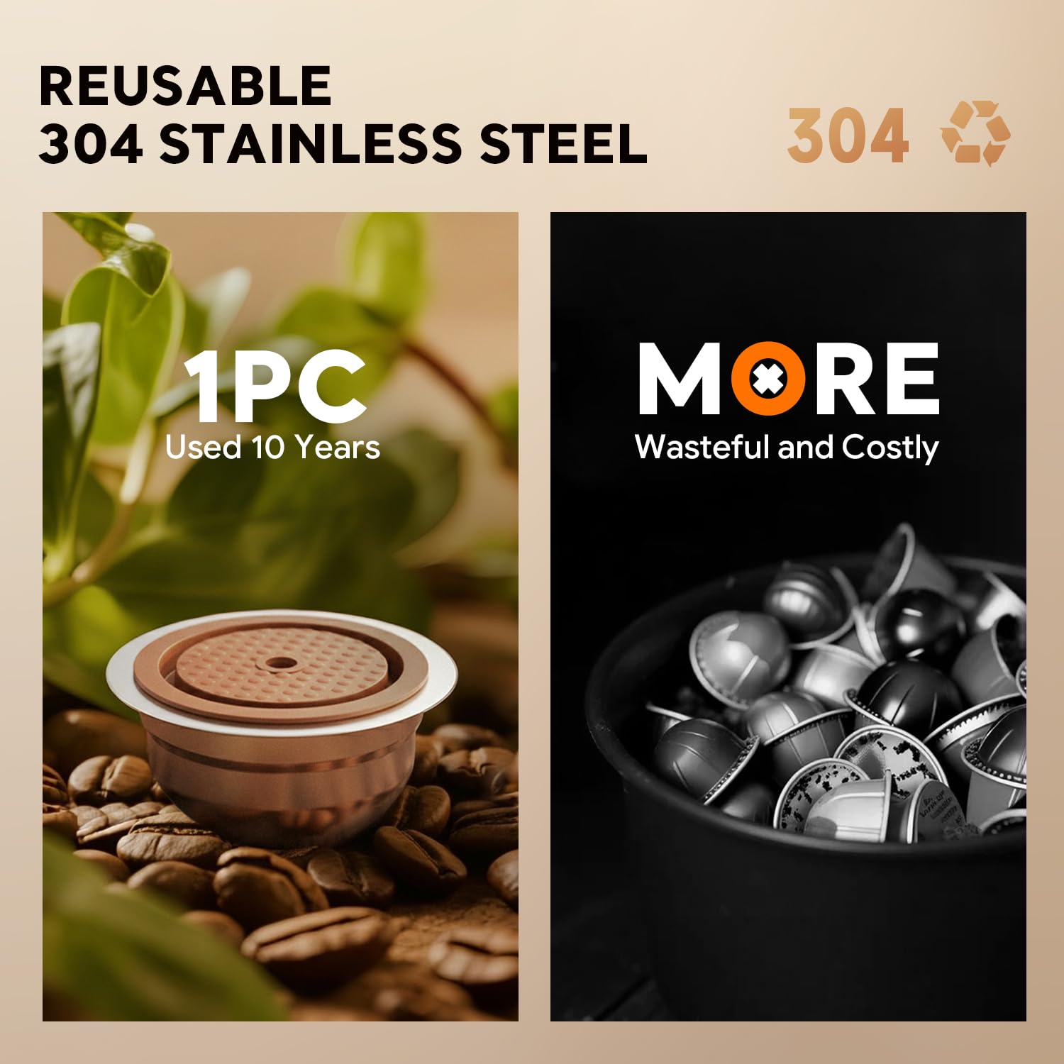 Cápsulas de café reutilizables de acero inoxidable para Nespr*sso V-rtuo, cápsulas recargables compatibles con V-rtuoline GCA1 y ENV135 NEXT POP Series con 4 calcomanías de código de barras