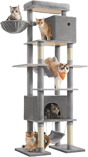 Feandrea Scratching Tree, 200 cm Tall Cat Tree with 2 Cat Caves and Sisal | Stable Scratching Furniture for Multiple Cats, 78 x 48.5 x 200 cm, Light Grey, CLAWFY Collection PCT195G01