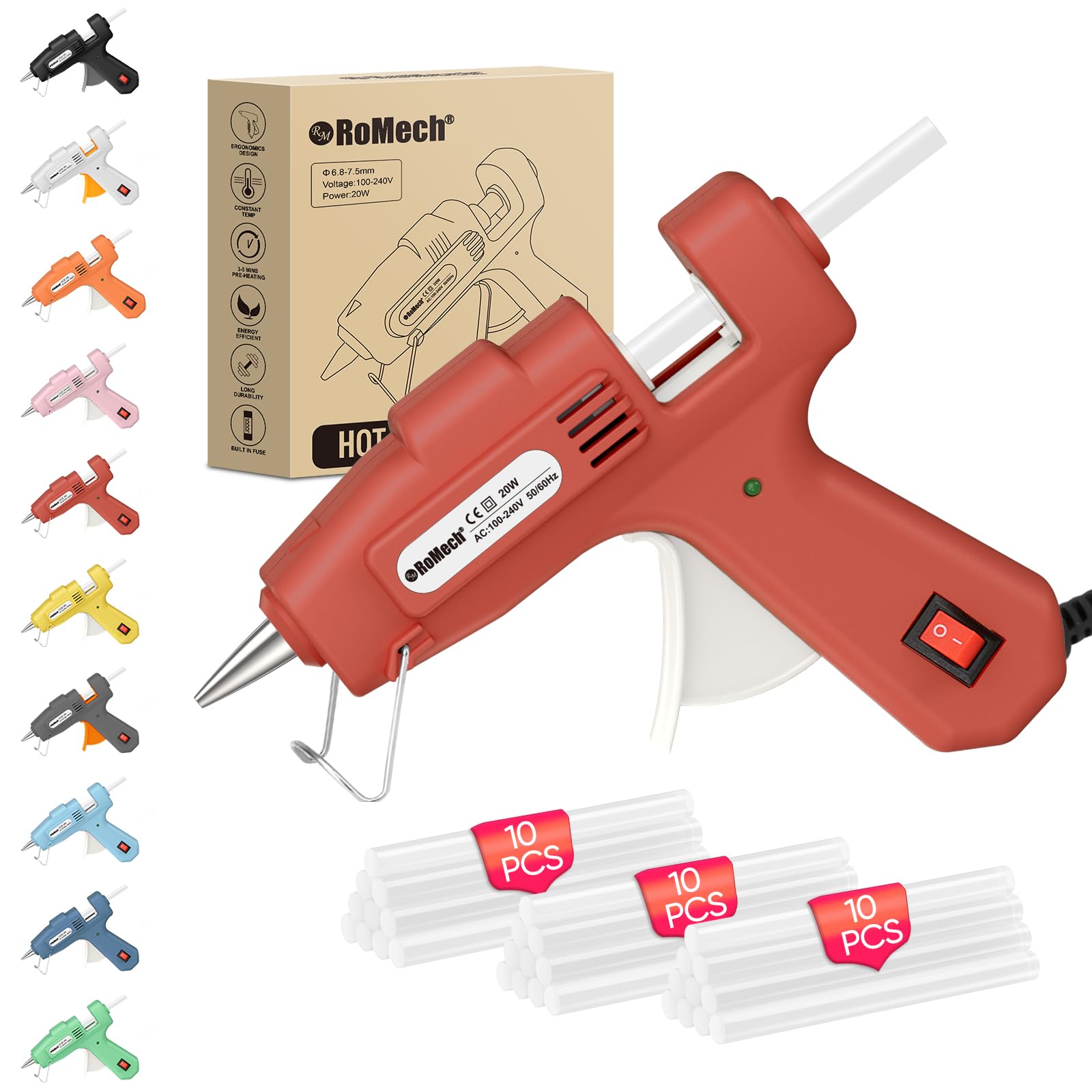 ROMECH 20W Mini Hot Glue Gun Kit, 30 Glue Sticks Set for DIY Crafts, Repair
