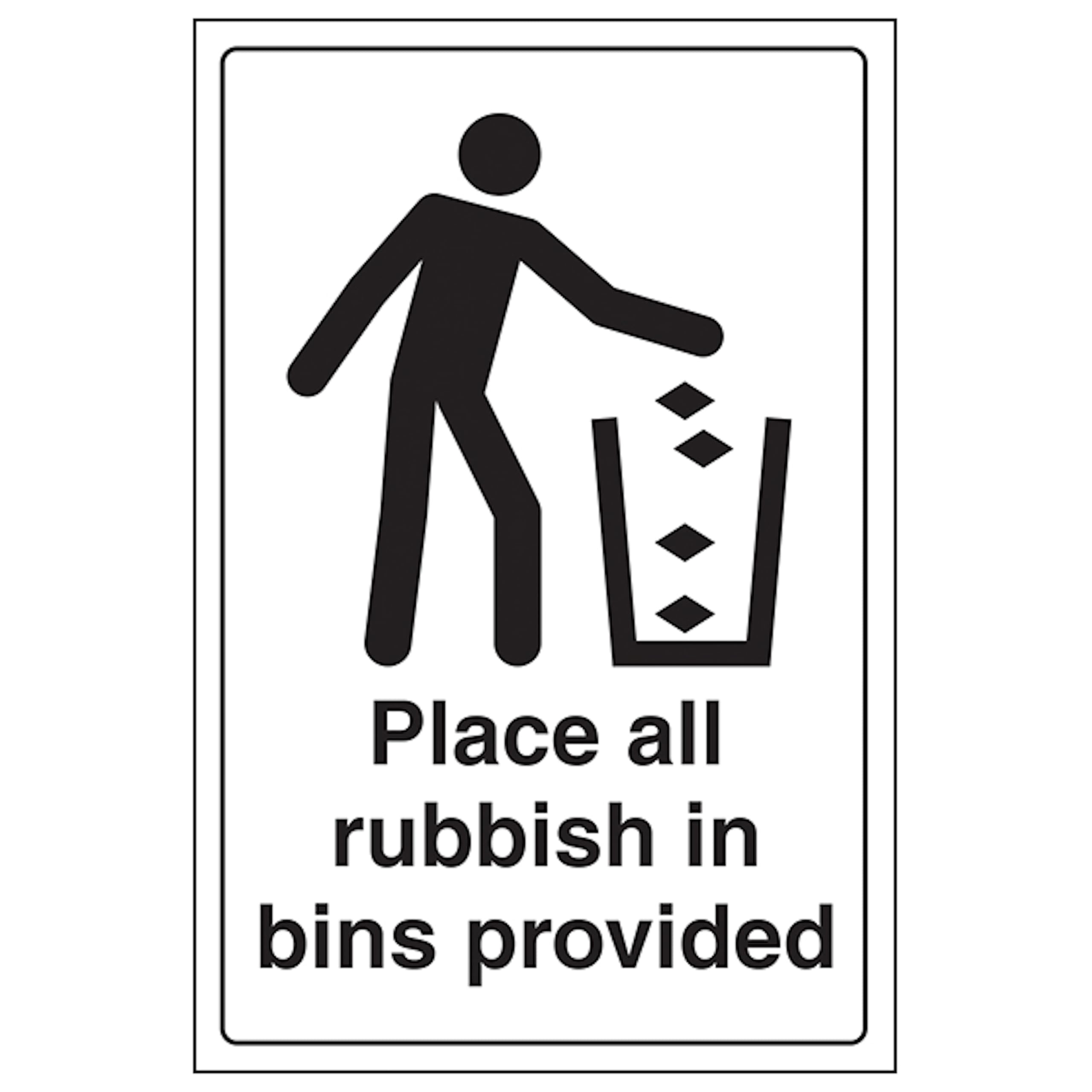 V Safety Place Rubbish In Bins Provided - Portrait 300 x 400mm - 3mm Aluminium Composite Safety Sign