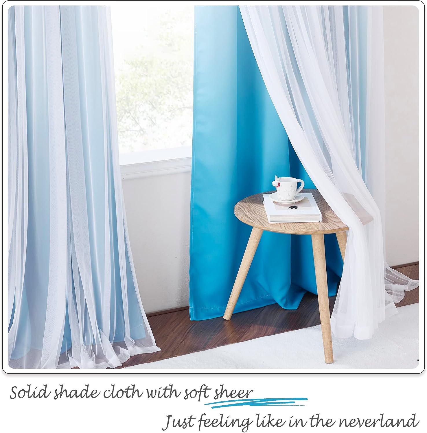 PONY DANCE Blackout Curtains for Bedroom - Curtains Ombre Blackout with Sheer Gauze White Elegant Layered Drapes Mix and Match for Living Room, 52x84 inch, Sky Blue, Set of 2