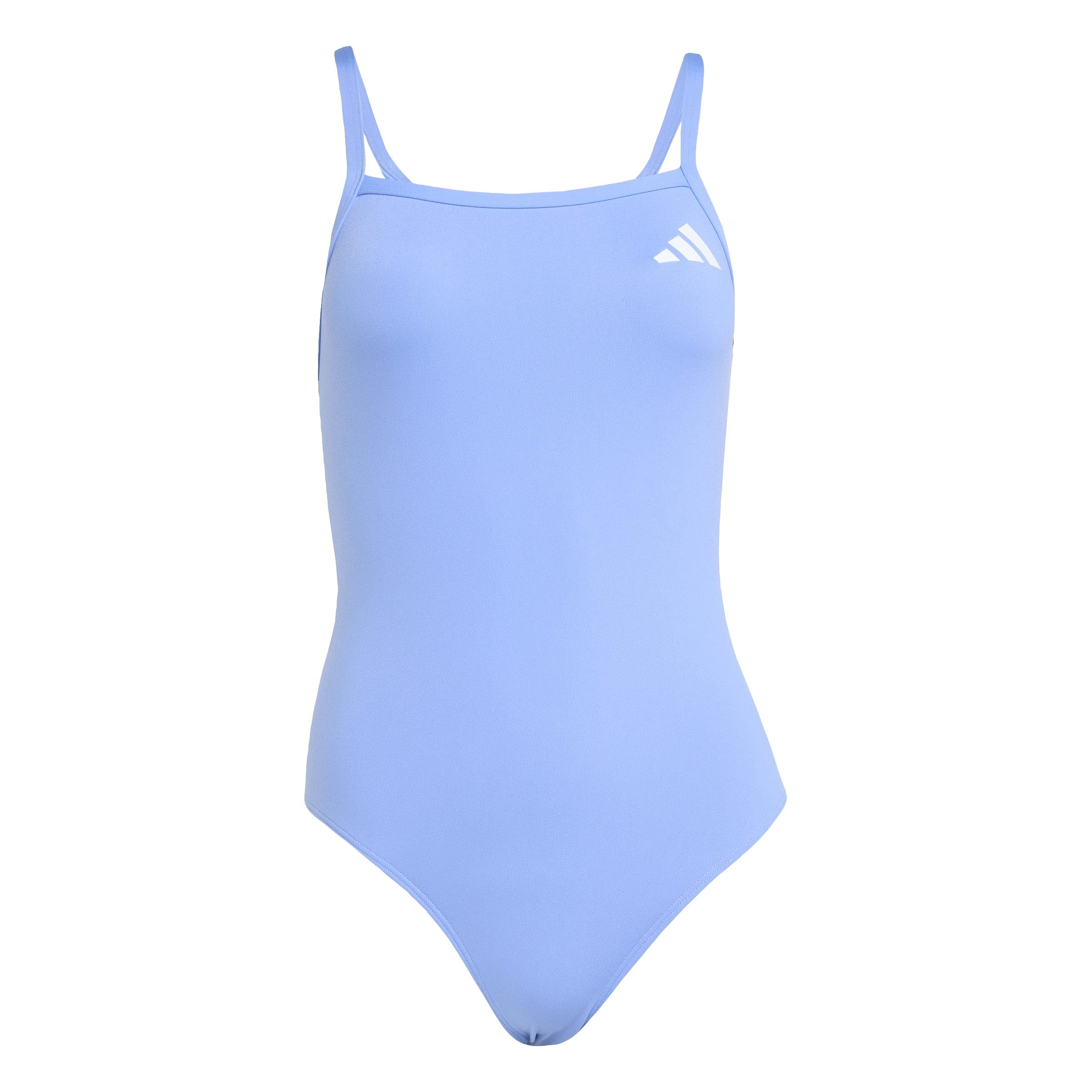 adidas Women's Thin Straps V-Back Swimsuit, Blue Fusion, 34