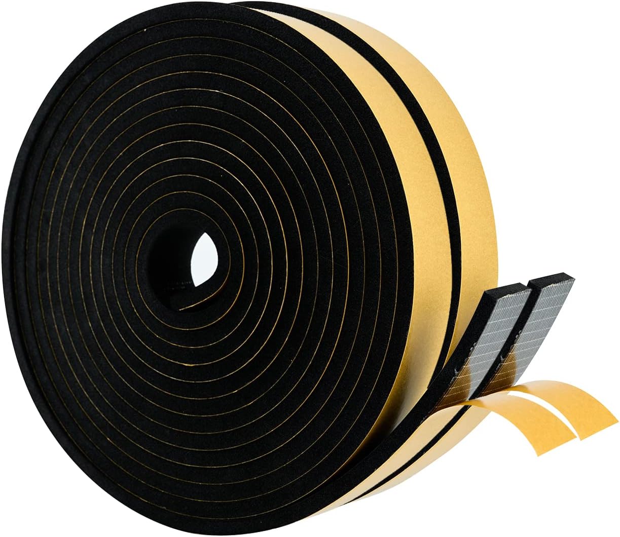High Density Foam Weather Stripping Door Seal Strip Insulation Tape Roll for Insulating Door Frame, Window, Air Conditioner | Self Adhesive Sealing Weatherstrip (Black, 1 in x 1/4 in x 30 Ft) - - 