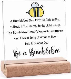 Inspirational Bee Decor Gifts Summer Bee Decorations for Home Office Desk Positive Affirmation Gifts Encouragement Gift for Women Men Coworker Colleague Friends Acrylic Plaque with Wooden Stand
