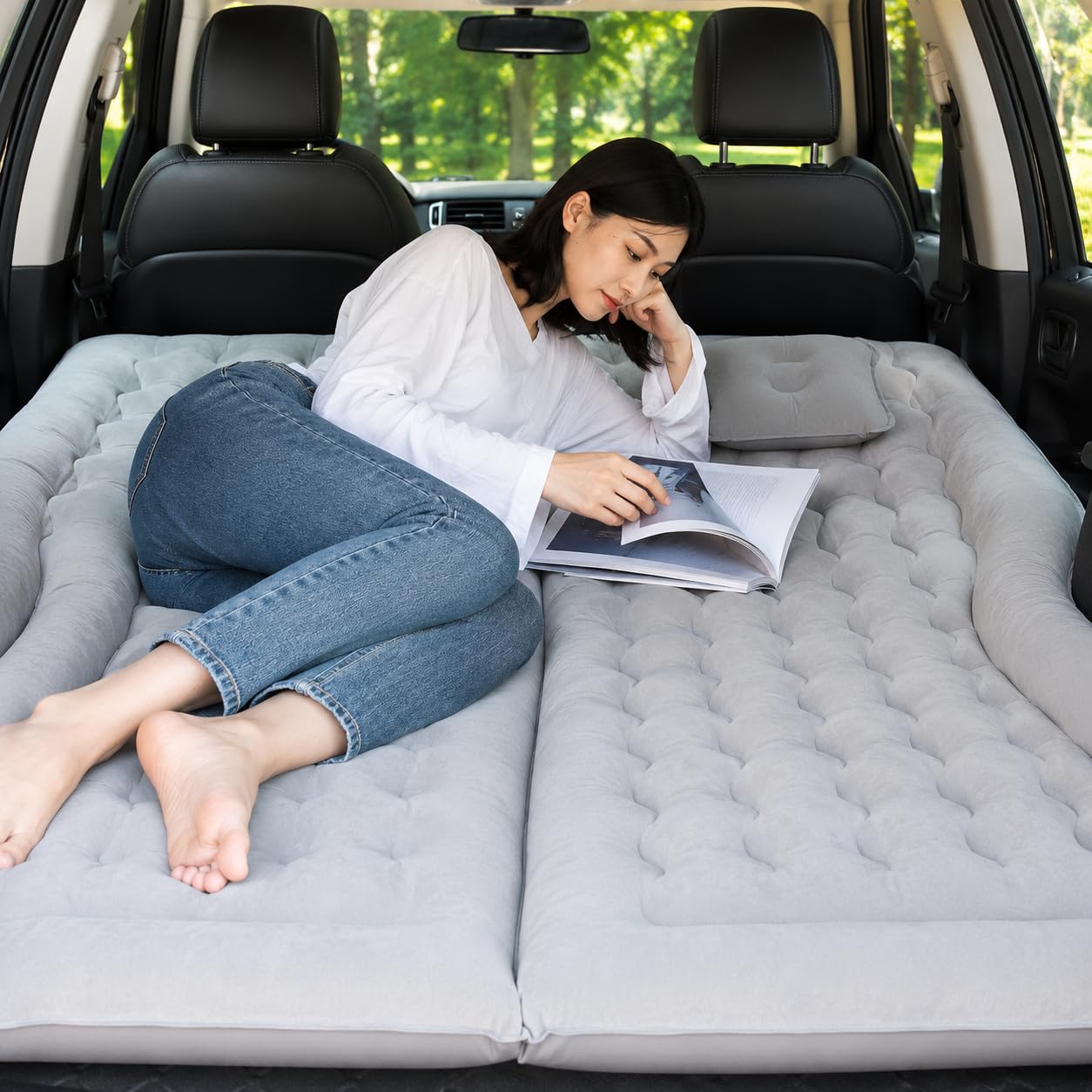 Materasso per auto per Audi Q5, materasso portatile da campeggio con pompa, cuscini e borsa per il trasporto, per viaggi, all'aperto e viaggi su strada, grigio