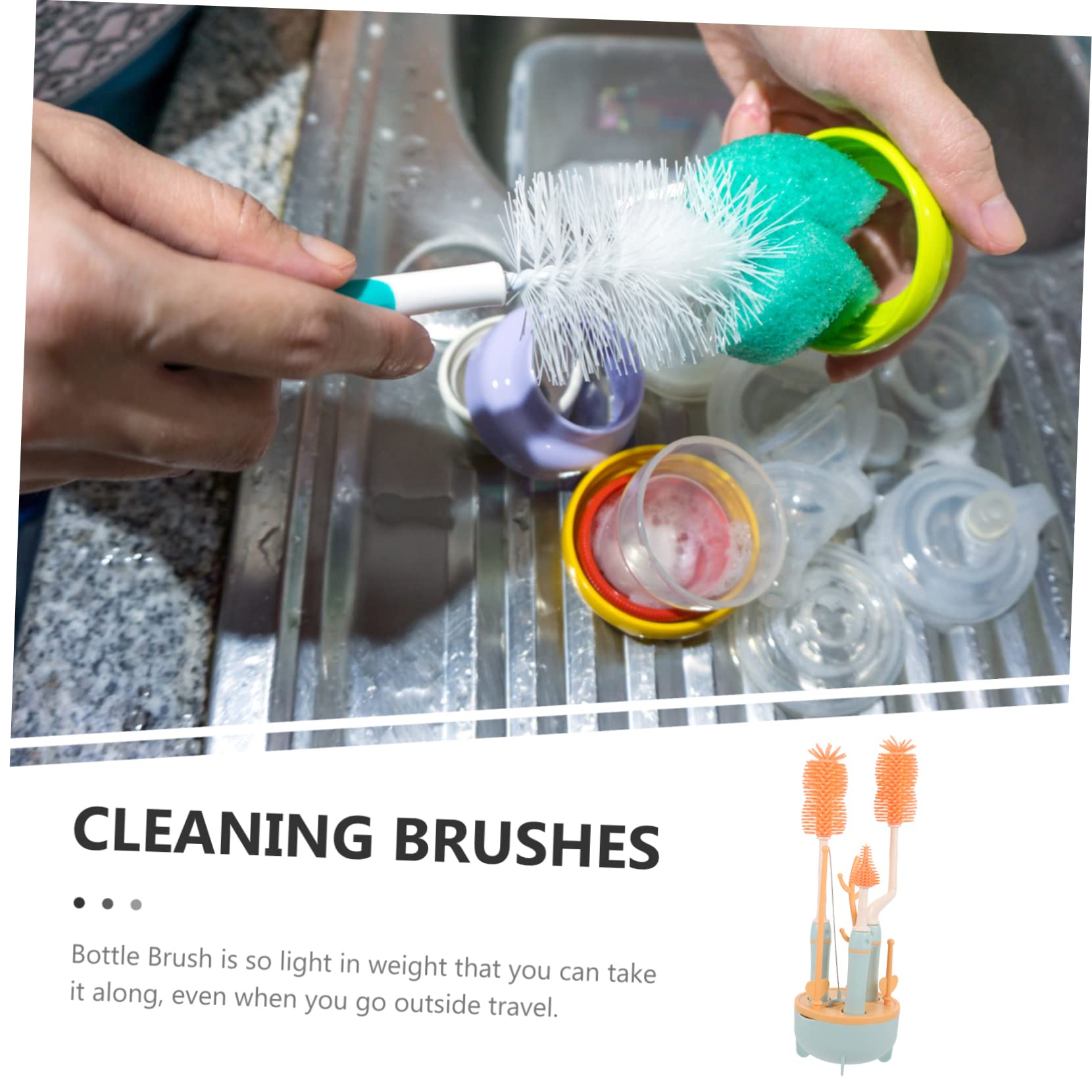 Set de Cepillos para Limpieza Profunda de Biberones y Pajitas con Mango Extendido, Material Silicona y TPE, Adecuado para Viaje y Cuidado de Botellas de Ñiño