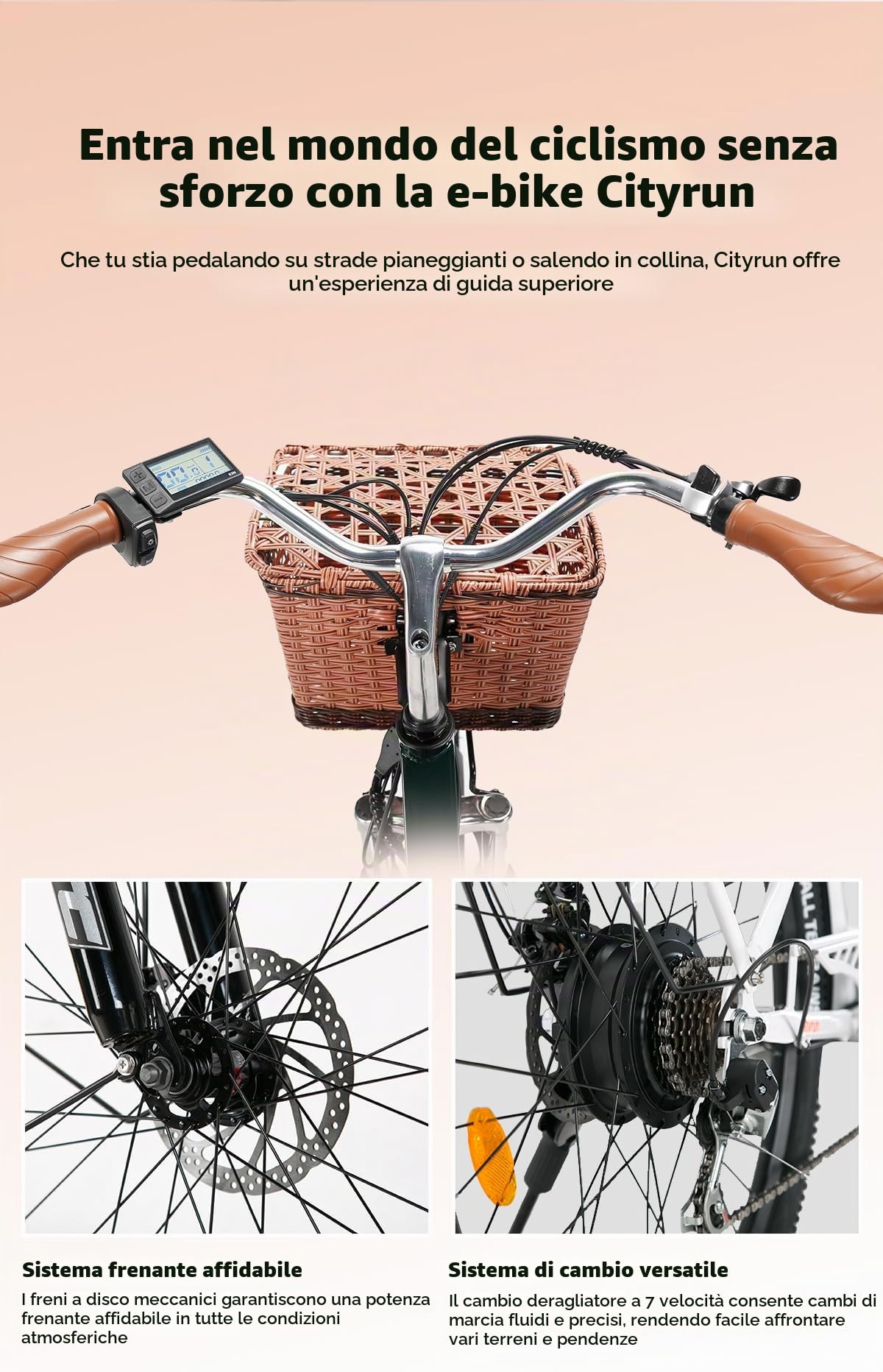 bici elettrica donna 26 pollici bicicletta elettrica donna batteria 36V autonomia 80km bici elettrica pedalata assistita cambio 7 velocità freni a disco (Bianco)