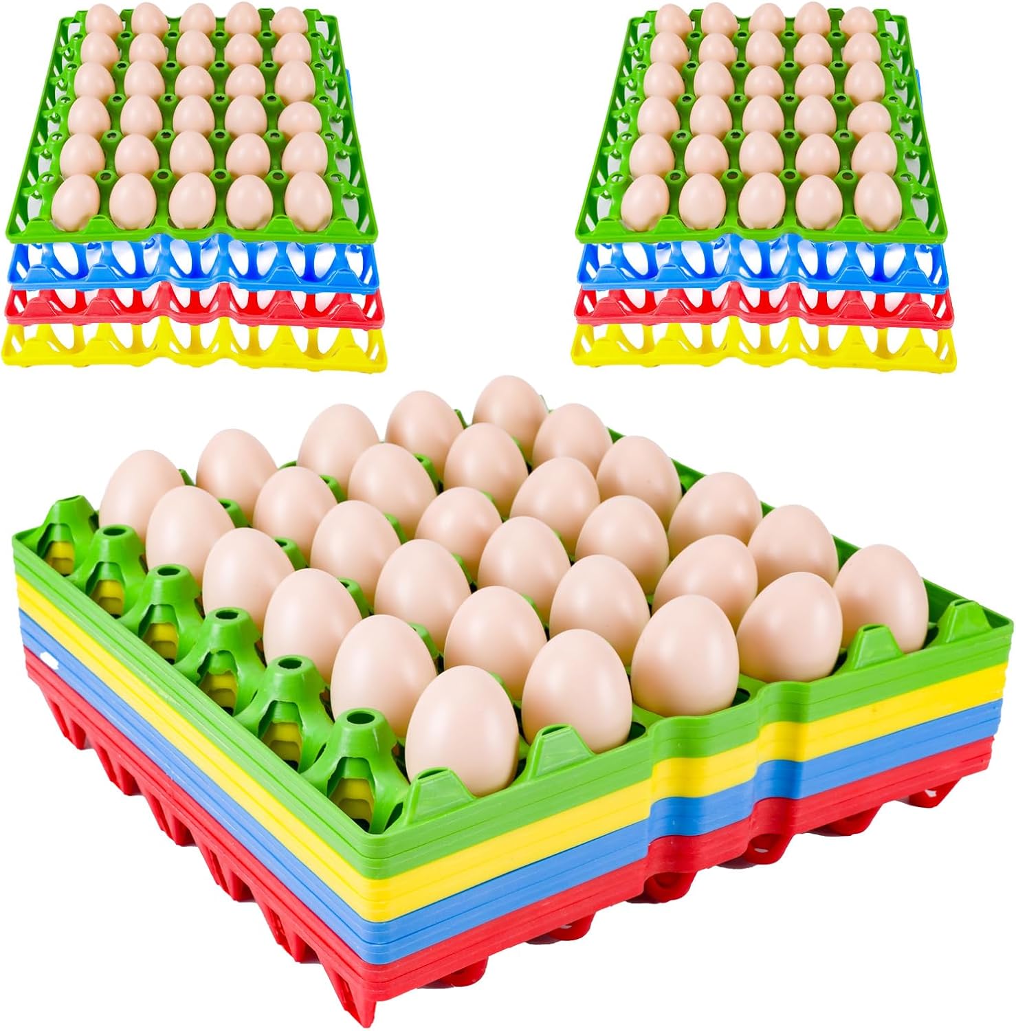 12 Pack Plastic Egg Tray 30 Cell Egg Crates Egg Flats Stackable Egg Carton for Home, Chicken Farmers, Storing, Sorting, and Shipping Eggs, Holds Multiple Eggs, 4 Colors