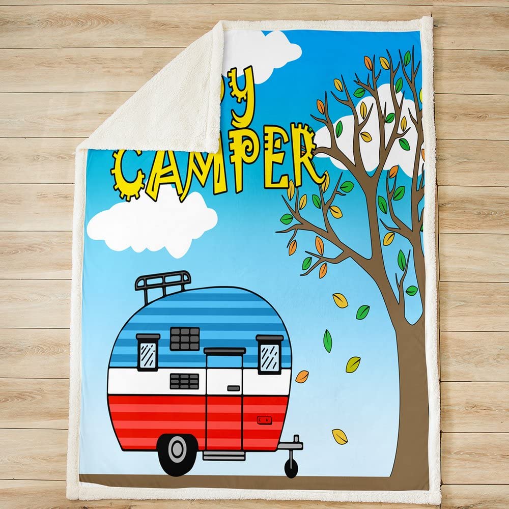 Coperta in pile per bambini felice, per campeggio, campeggio, auto, camper, per divano, letto matrimoniale, 200 x 200 cm