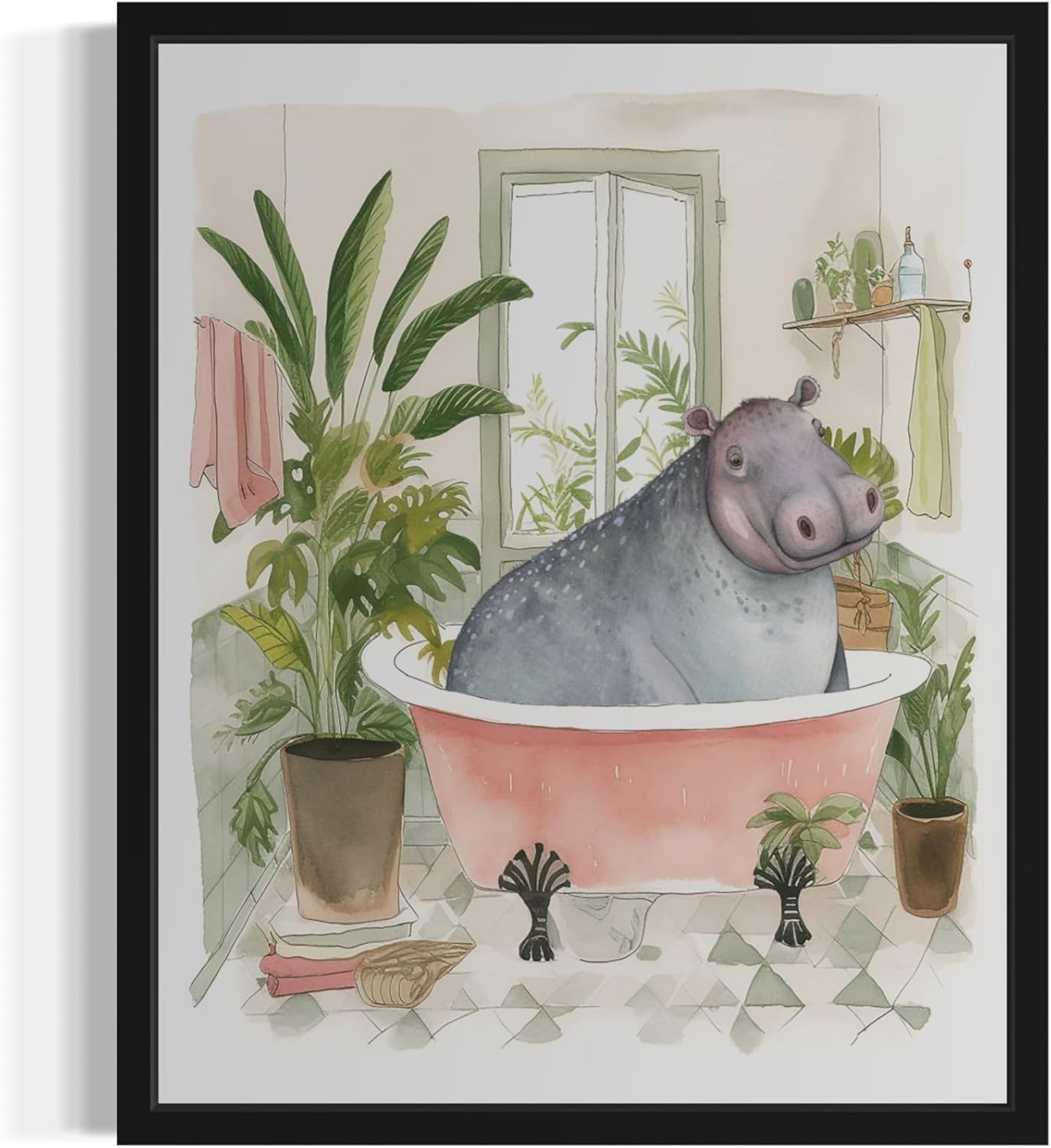 Zebra 3 Wall Art Poster Print, Animal Bathtub Pictures Restroom Wall Art Painting for Bathroom Decor Gallery 49 (Zebra 3, 18 x 24 inches, Black Frame)