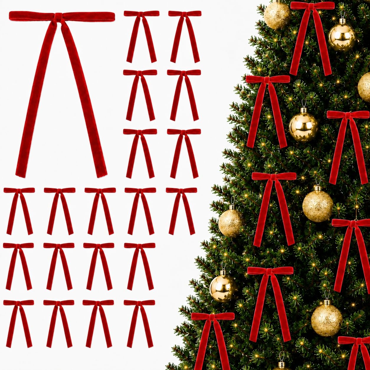 30PCS Red Velvet Bows for Christmas Tree, Velvet Bows with Twist Ties 5x7in