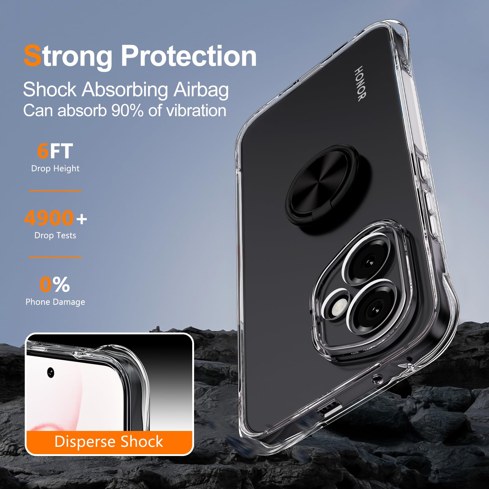 Custodia Per Honor 400 Pro Con Anello Girevole 360° – Cover In TPU E Pelle, Nera, Antiurto, Con Supporto Regolabile E Protezione Completa - 2