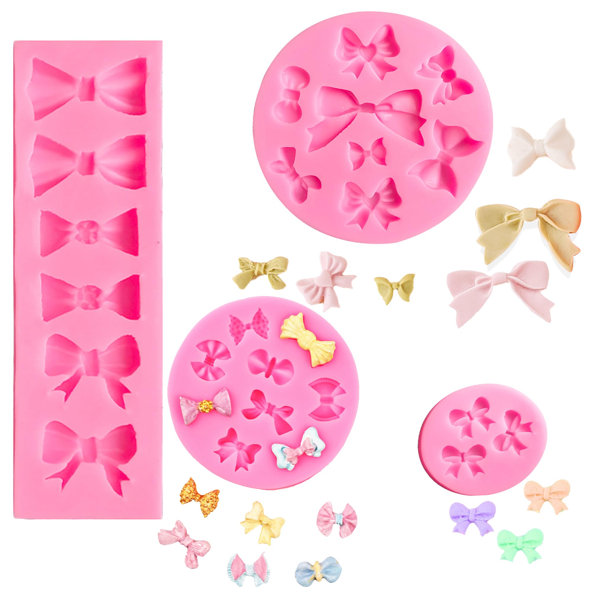 Silicone Chocolate Molds 4Pack - Cake Pop Mold with Bow Design for DIY Cake Decorating, Fondant Sugar Craft Molds for Birthday Wedding Party - Bow Silicone Mold Kit