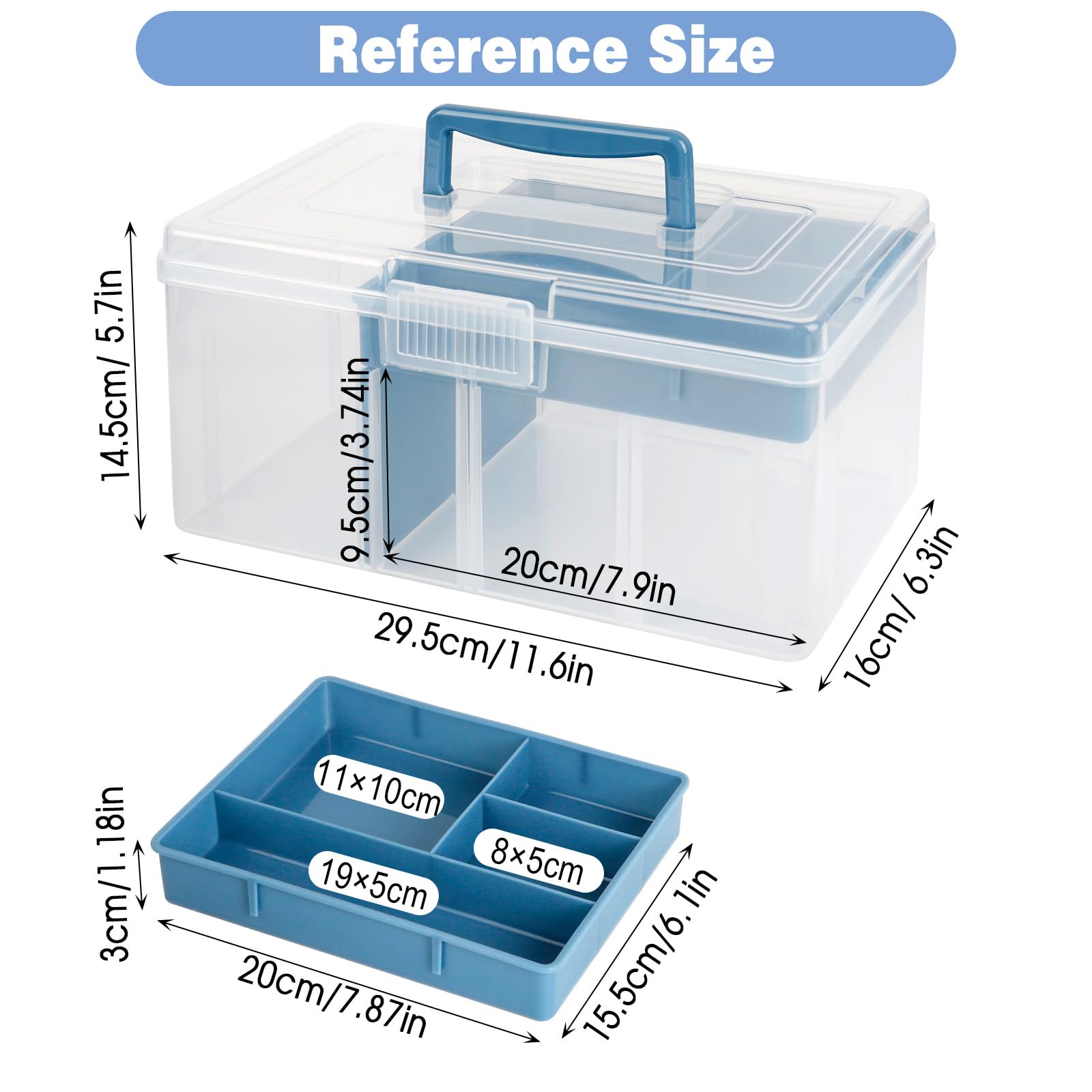 Organizador de Medicamentos Plástico 2 Capas con Asa 29.5 x 16 x 14.5 cm Transparente