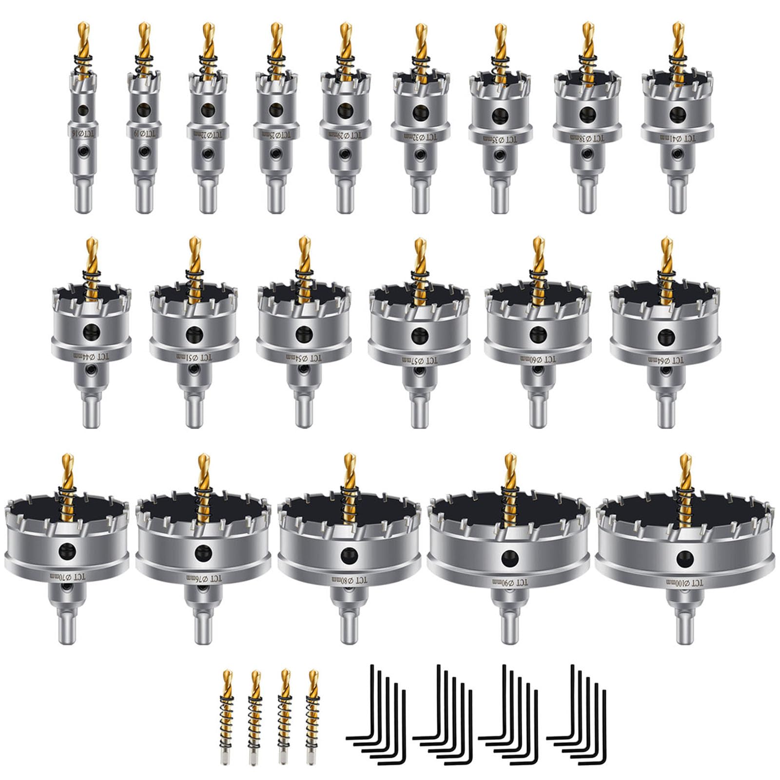 20Pcs TCT Carbide Hole Saw Kit with 4 Drill Bits,Hole Saw Set for Metal,Tipped Tooth Cutting Hole Saw, Hole Cutter Heavy Duty for Stainless Steel,Iron,Aluminum,Sheet Metal (5/8''to 3-15/16'')