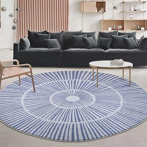 Miniatura 4 de Alfombra abstracta moderna de 5.2 pies, redonda, contemporánea, suave, azul, antideslizante, para dormitorio, sala de estar, dormitorio, vestidor,