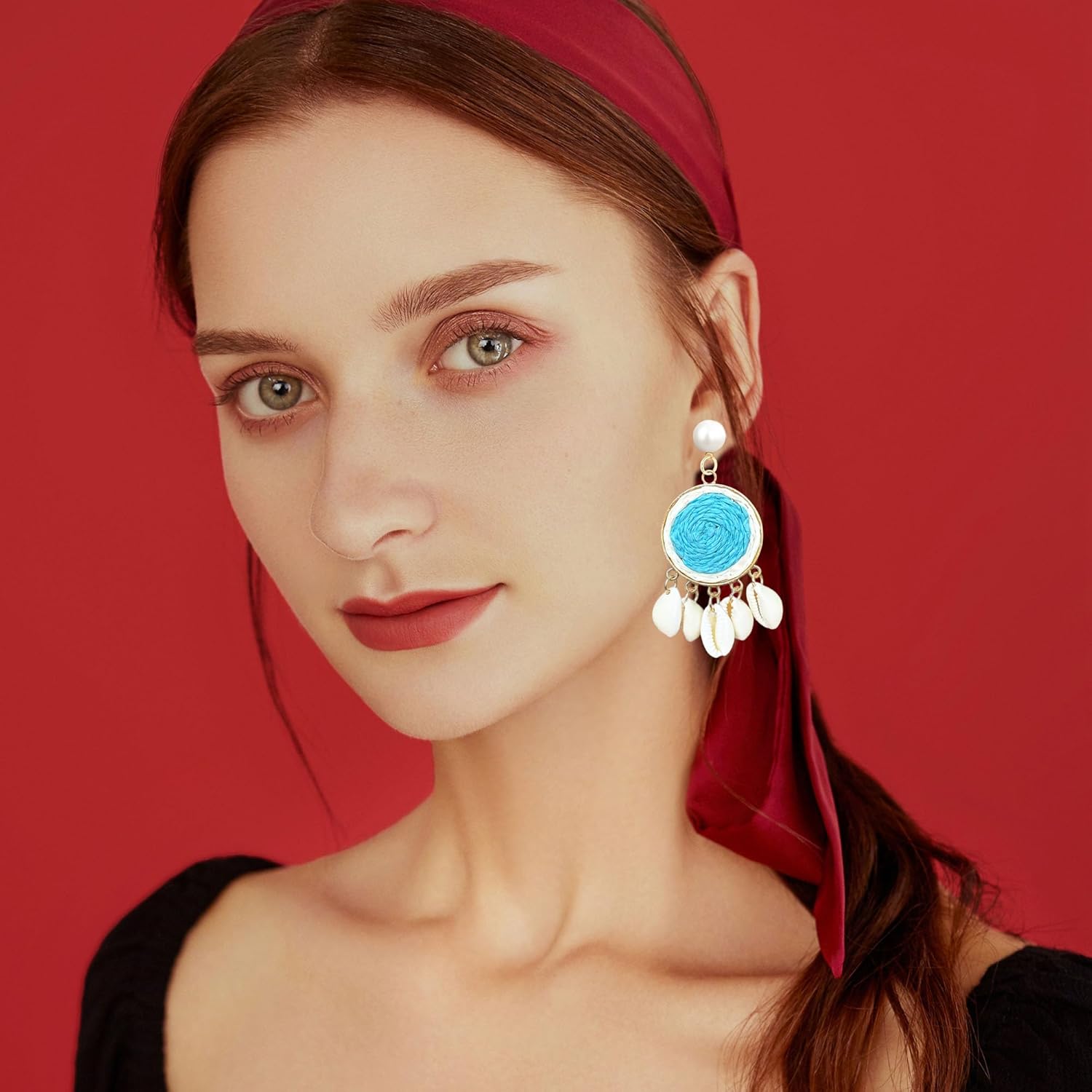 YUNXI Bohemian Shell Earrings for Women Geometric Round Weaving Pearl Stud Earrings Summer Seaside Vacation Jewelry - Image 4