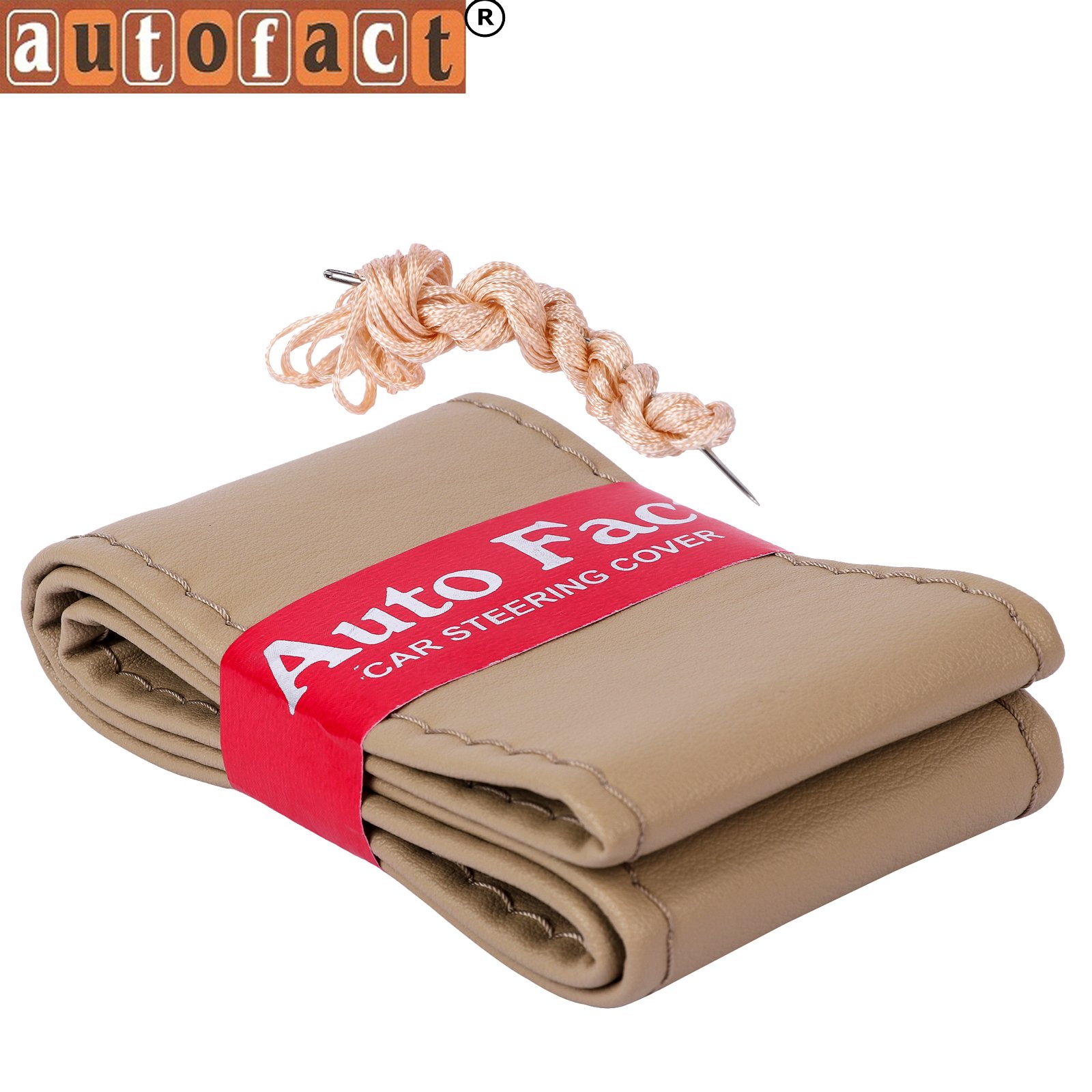 AutofactPU Leatherite Stitchable Steering Wheel Cover for Ford Fiesta New (2014 Onwards) (Dark Beige Color)