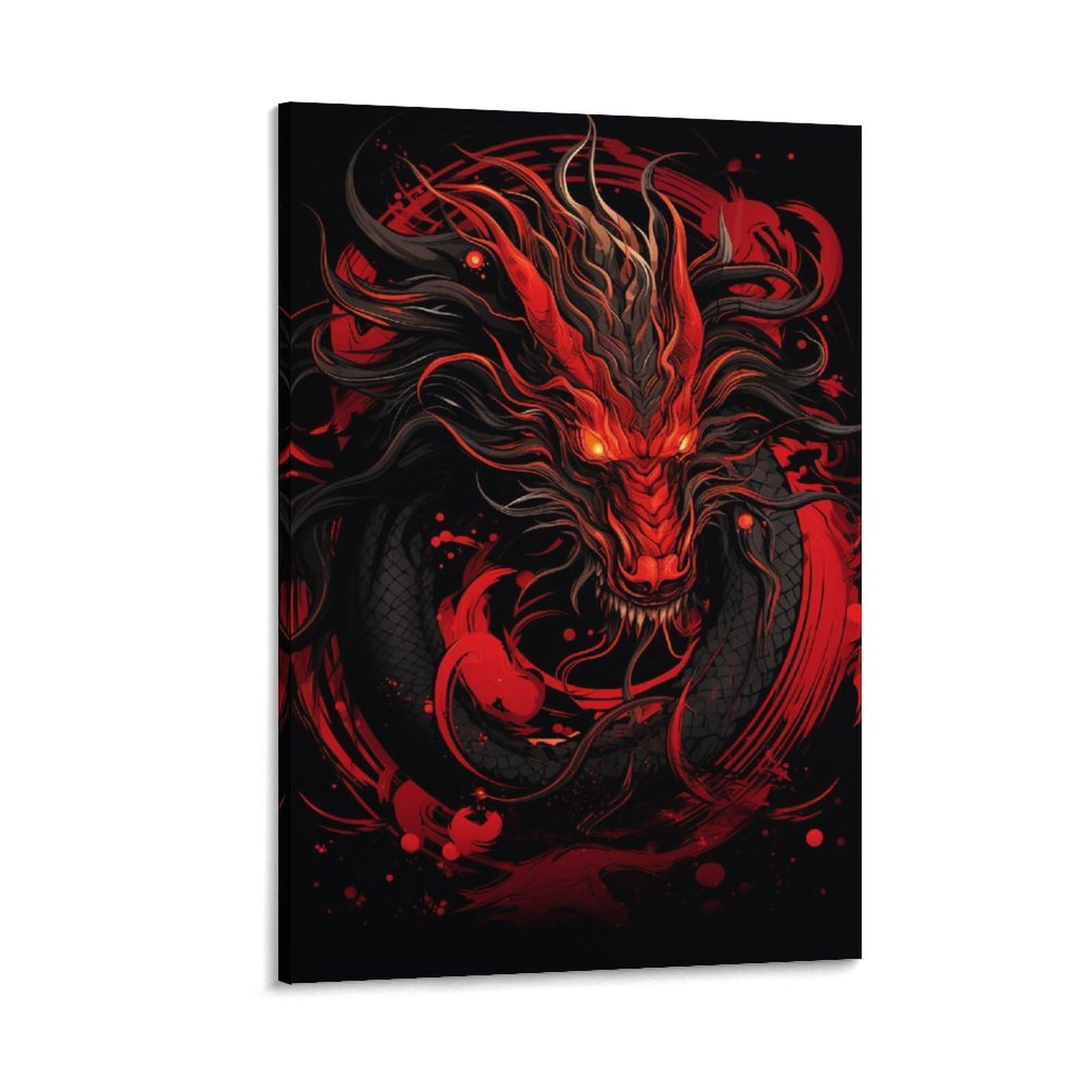 AYAROS Classic Dragon Wall Art Canvas Poster Mythological Animals Fire Red Creature Wall Decor Poster Dormitory Decor Painting Art Framed 08x12 inch