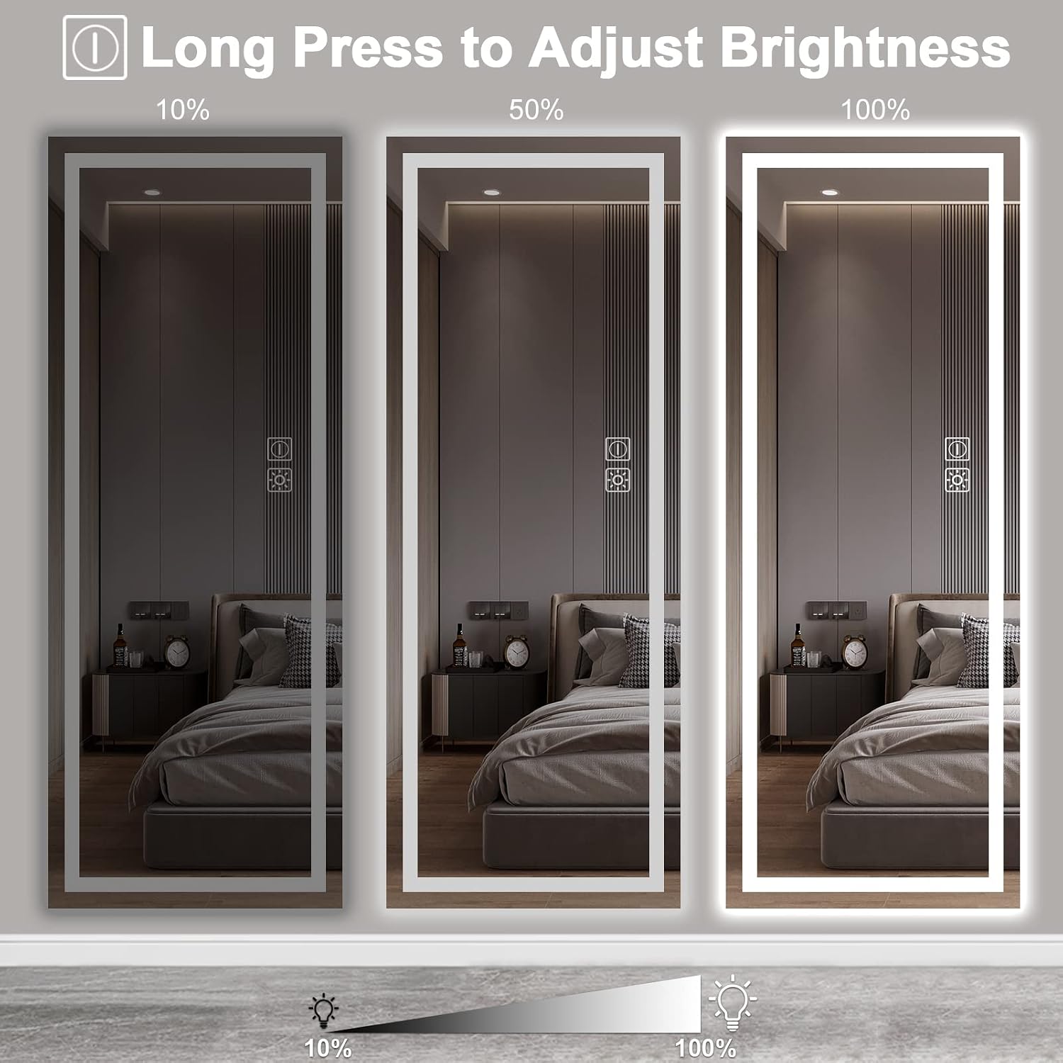 Dutsekk 65"x22" Full Length Mirror with Lights Standing, Full Body Mirror with Lights for Bedroom, Dimmable LED Floor Mirror Wall Mounted Color Temperature Adjustable for Makeup Dressing Living Room