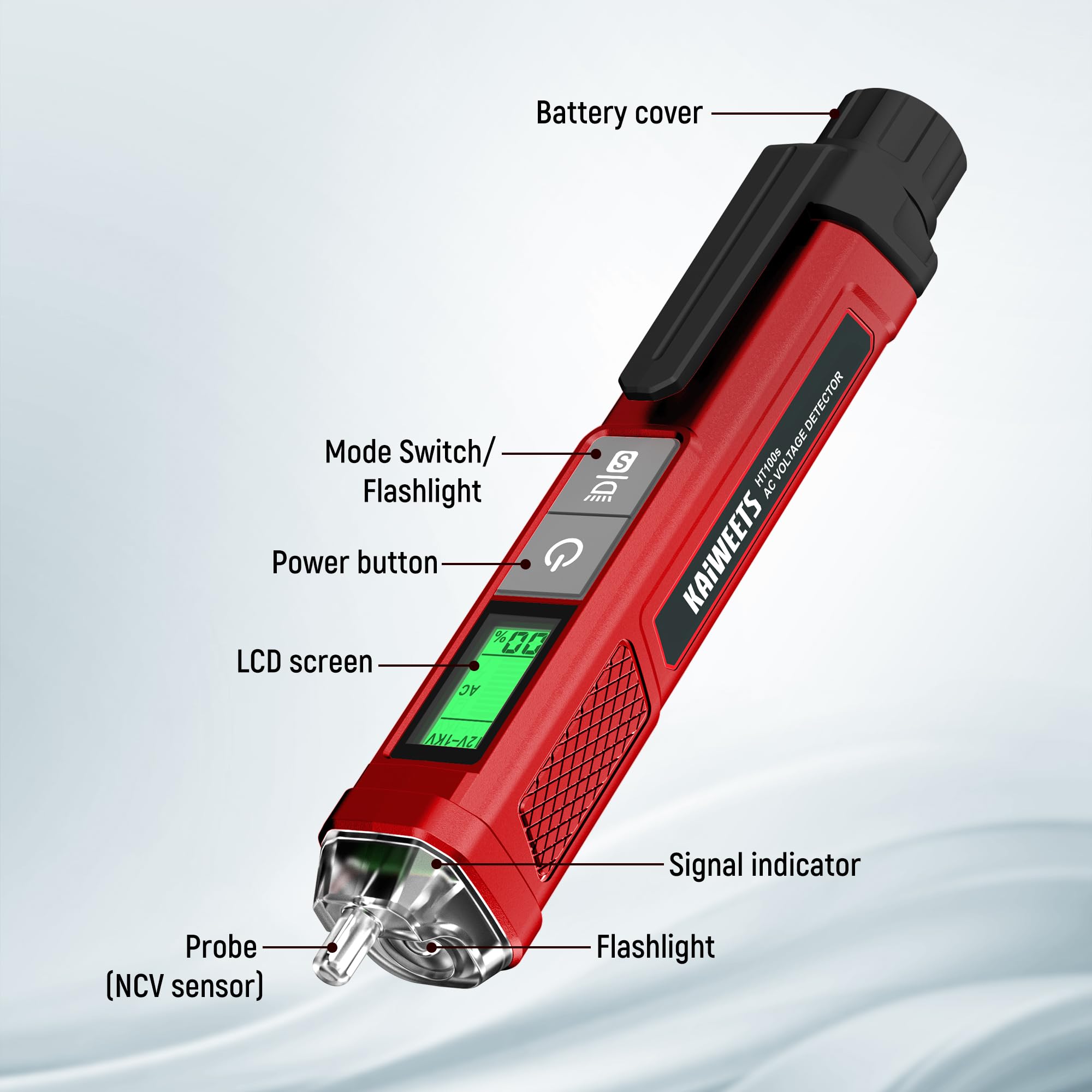 KAIWEETS Voltage Tester/Non-Contact Voltage Tester with Signal Percentage, Dual Range AC 12V/70V-1000V, Live/Null Wire Tester, Electrical Tester with LCD Display, Wire Breakpoint Finder (Full Red) — Amazon image 7